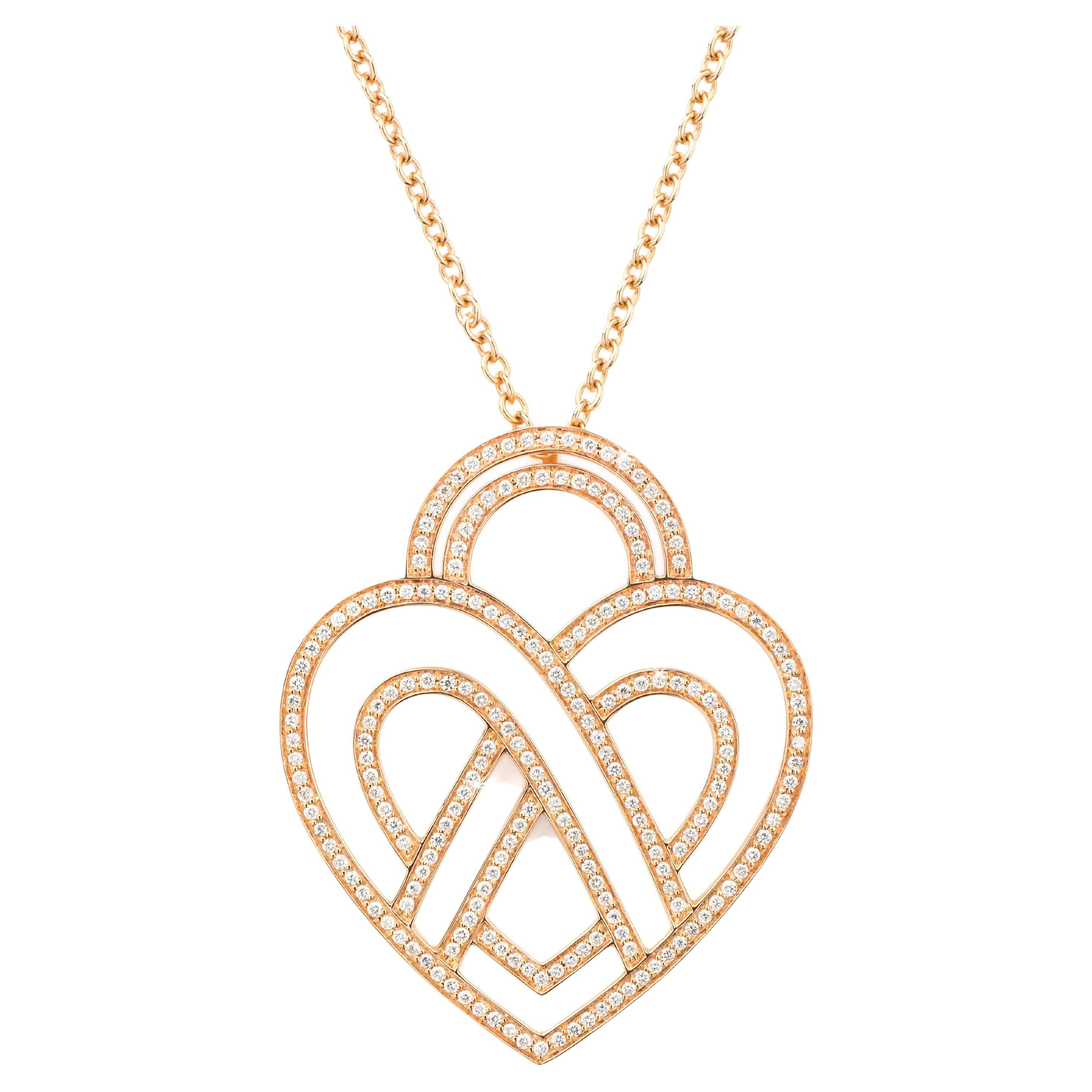 18 Carats Gold and Diamonds necklace, Rose Gold, Coeur Entrelacé Collection For Sale