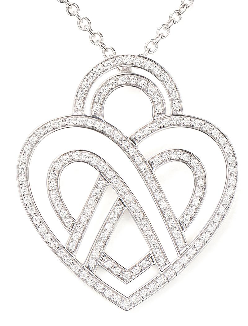 Modern 18 Carats Gold and Diamonds Necklace, White Gold, Coeur Entrelacé Collection For Sale