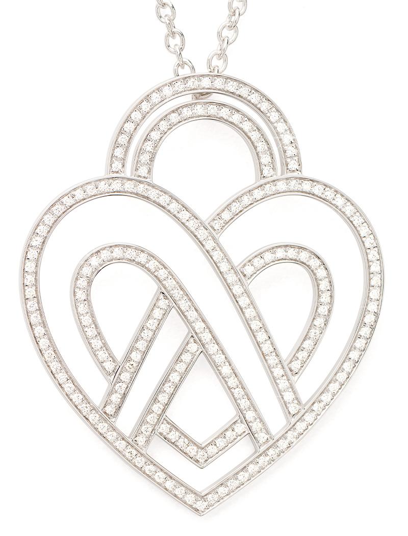 Modern 18 Carats Gold and Diamonds Necklace, White Gold, Coeur Entrelacé Collection For Sale