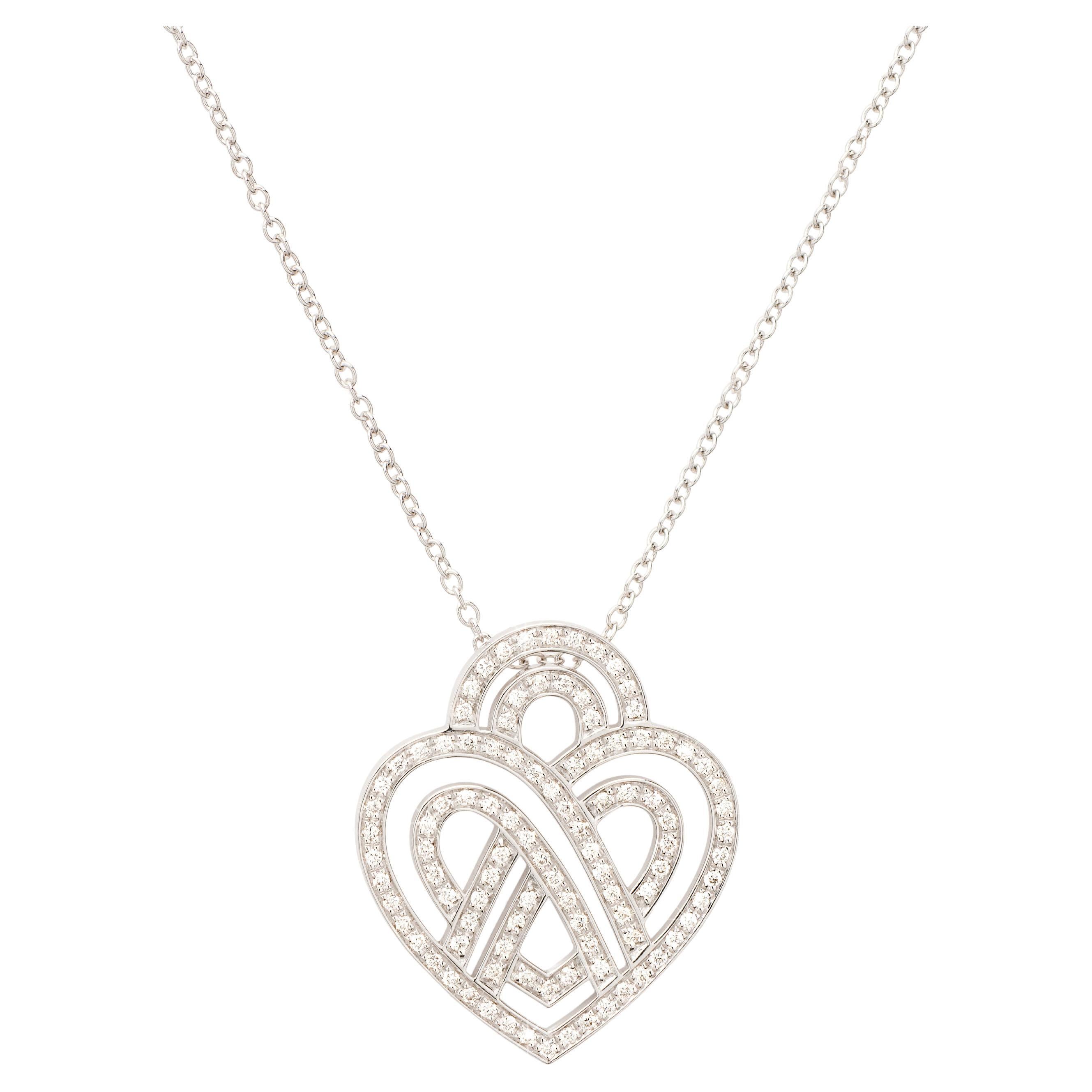18 Carats Gold and Diamonds Necklace, White Gold, Coeur Entrelacé Collection For Sale