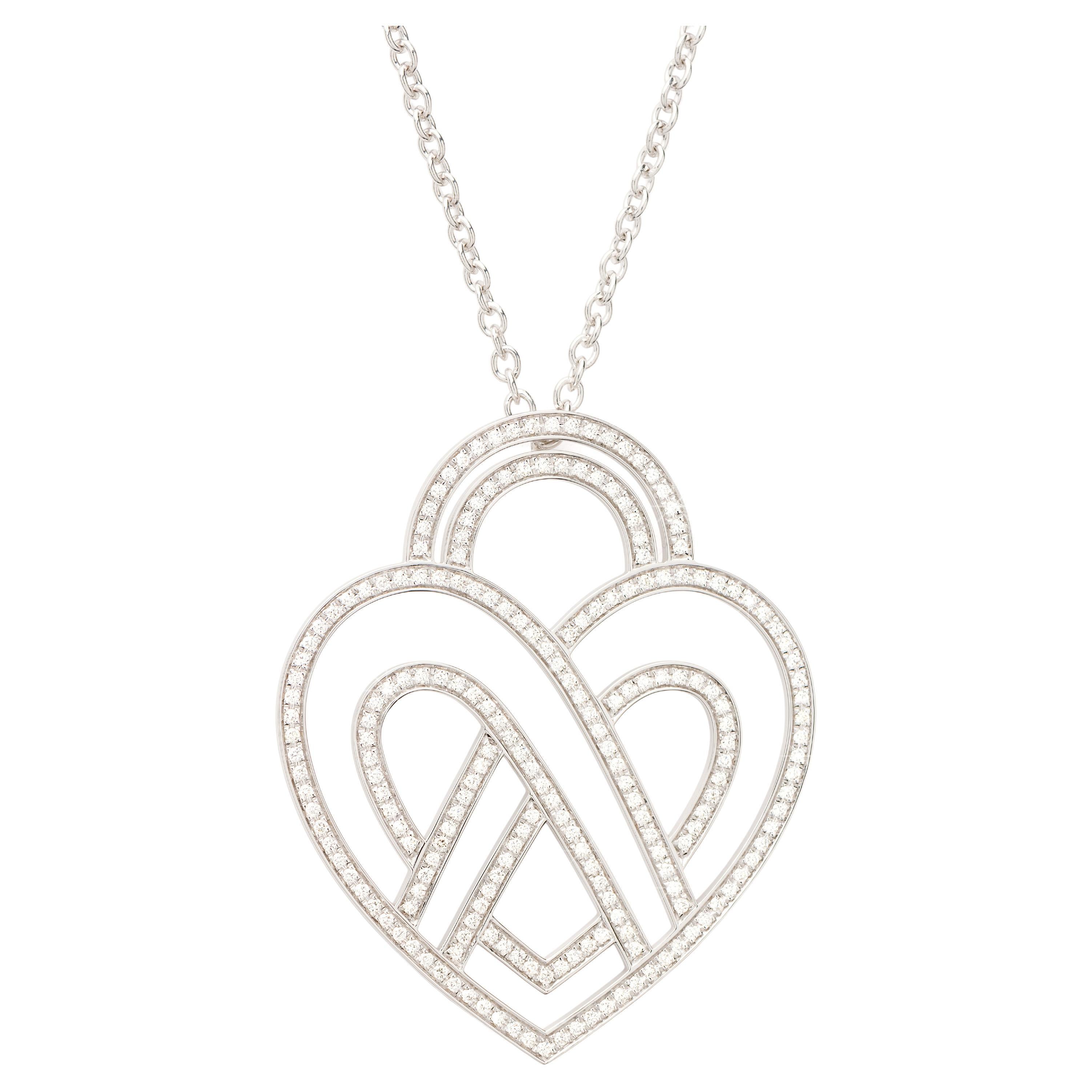 18 Carats Gold and Diamonds Necklace, White Gold, Coeur Entrelacé Collection For Sale