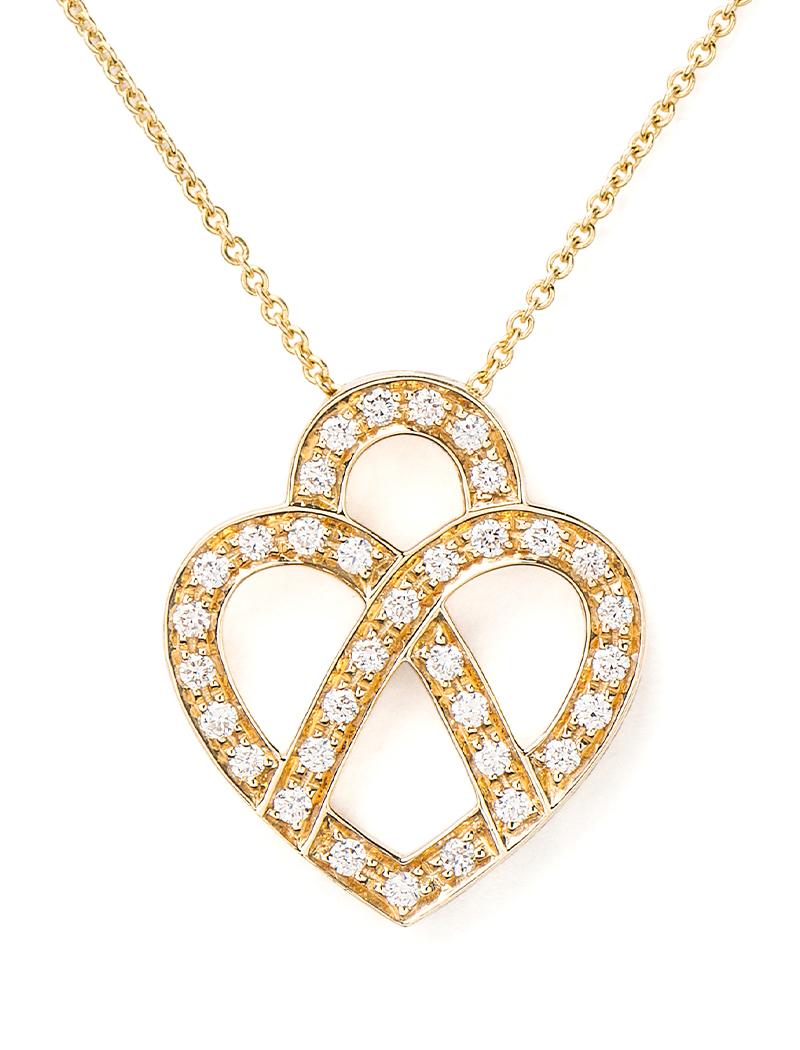 Moderne Collier en or jaune 18 carats et diamants, Collection Coeur Entrelacé en vente