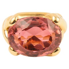 18 Carats Pink Tourmaline Yellow Gold 14 Carats Cocktail Ring