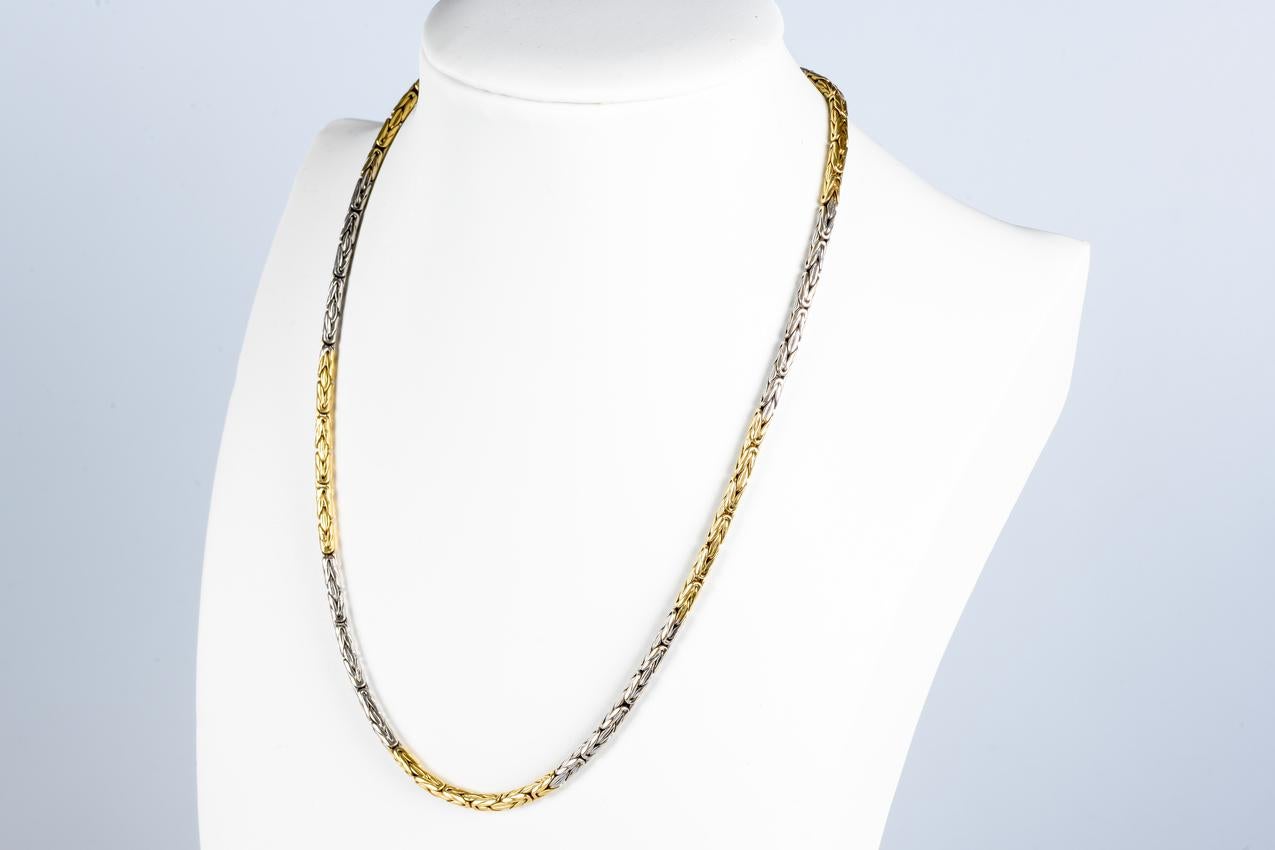 18 carats White and Yellow Gold - Mesh necklace For Sale 7