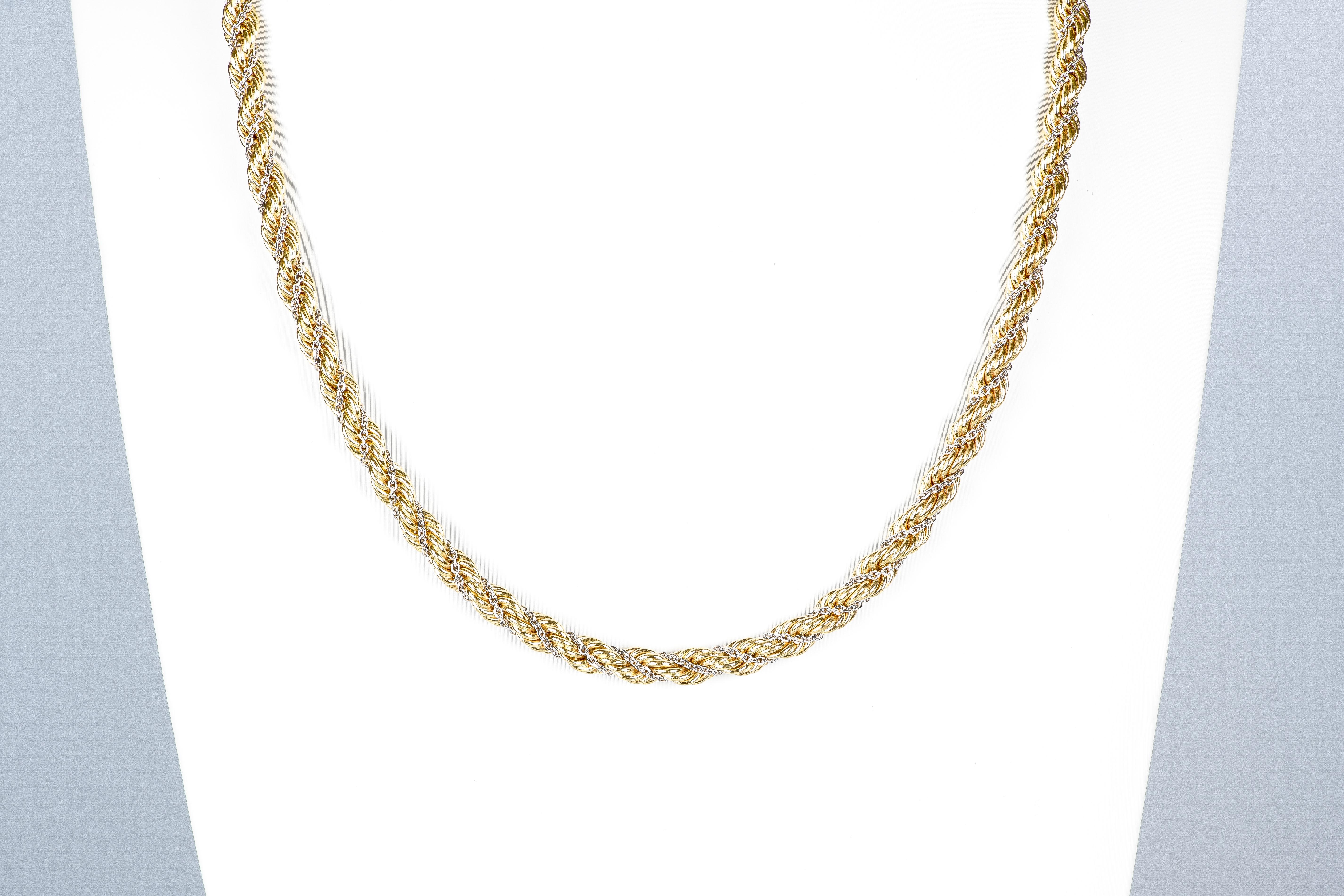 Women's or Men's 18 carats White and Yellow Gold - Mesh necklace For Sale