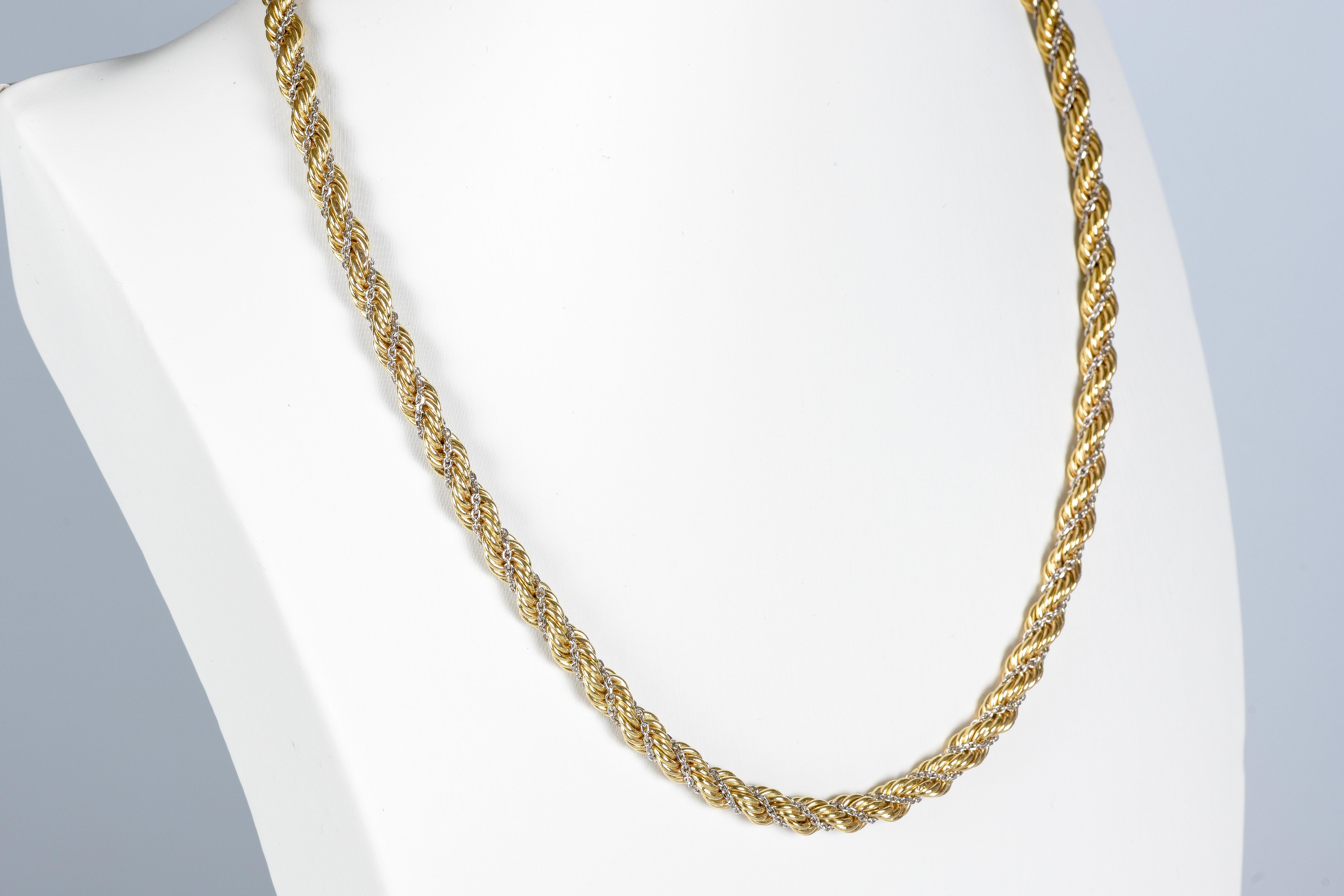 18 carats White and Yellow Gold - Mesh necklace For Sale 2