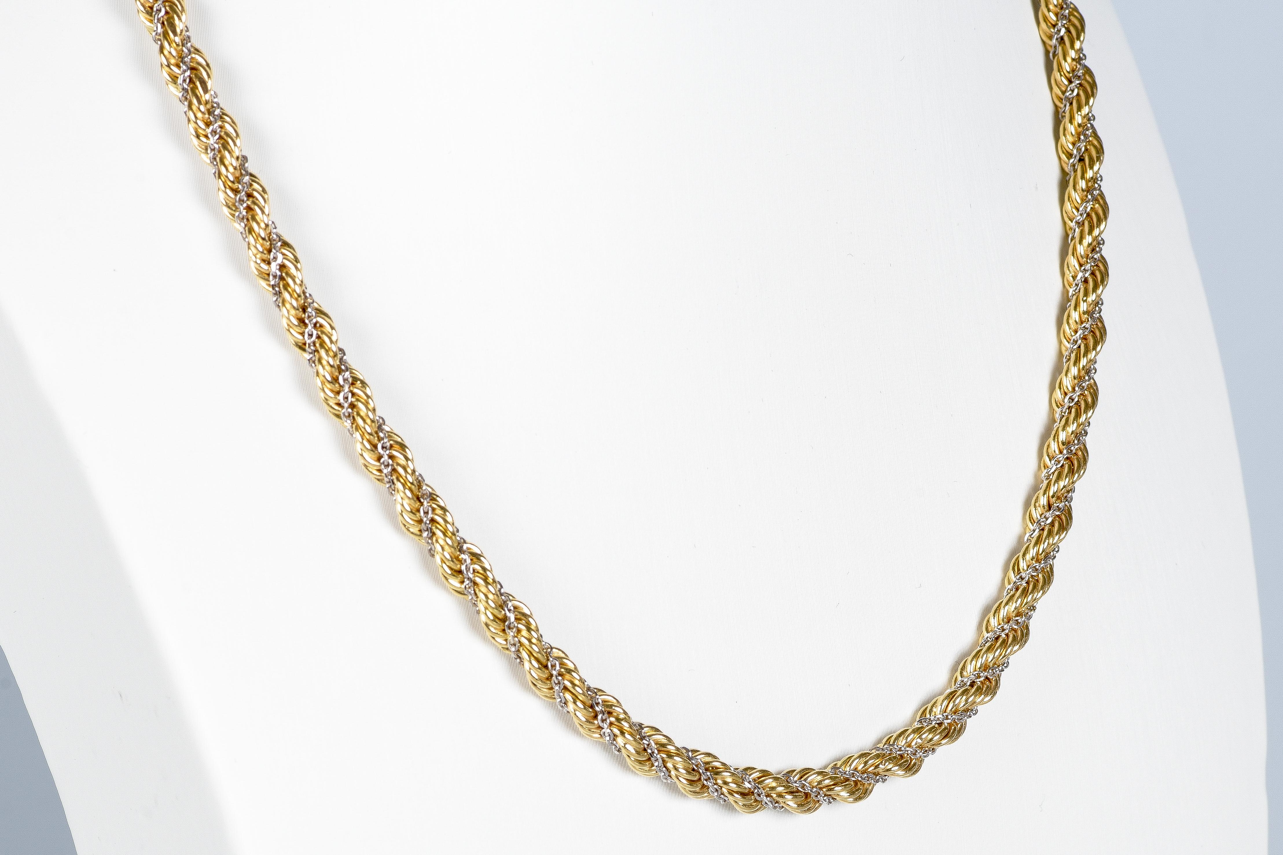 18 carats White and Yellow Gold - Mesh necklace For Sale 3