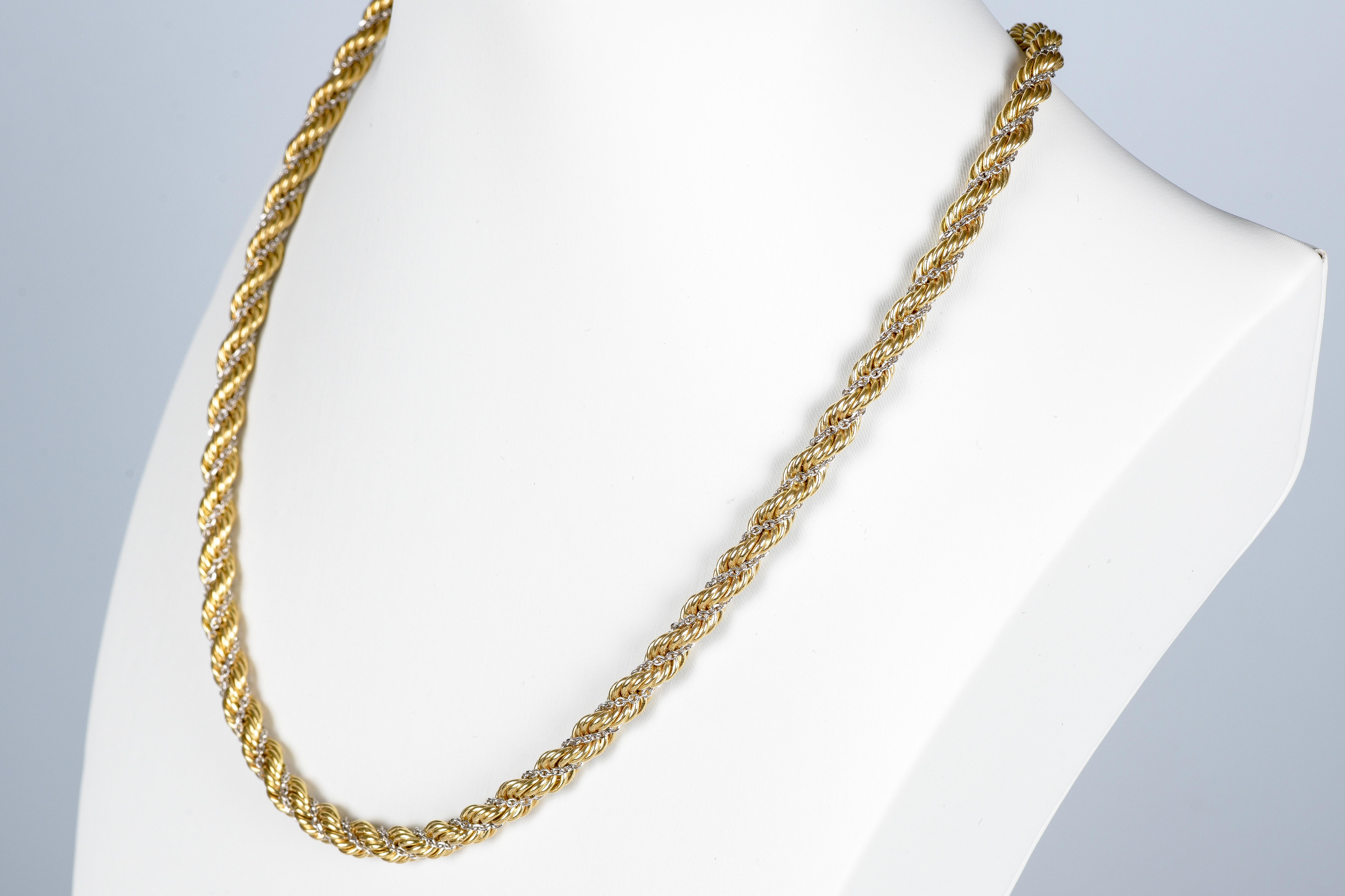 18 carats White and Yellow Gold - Mesh necklace For Sale 4