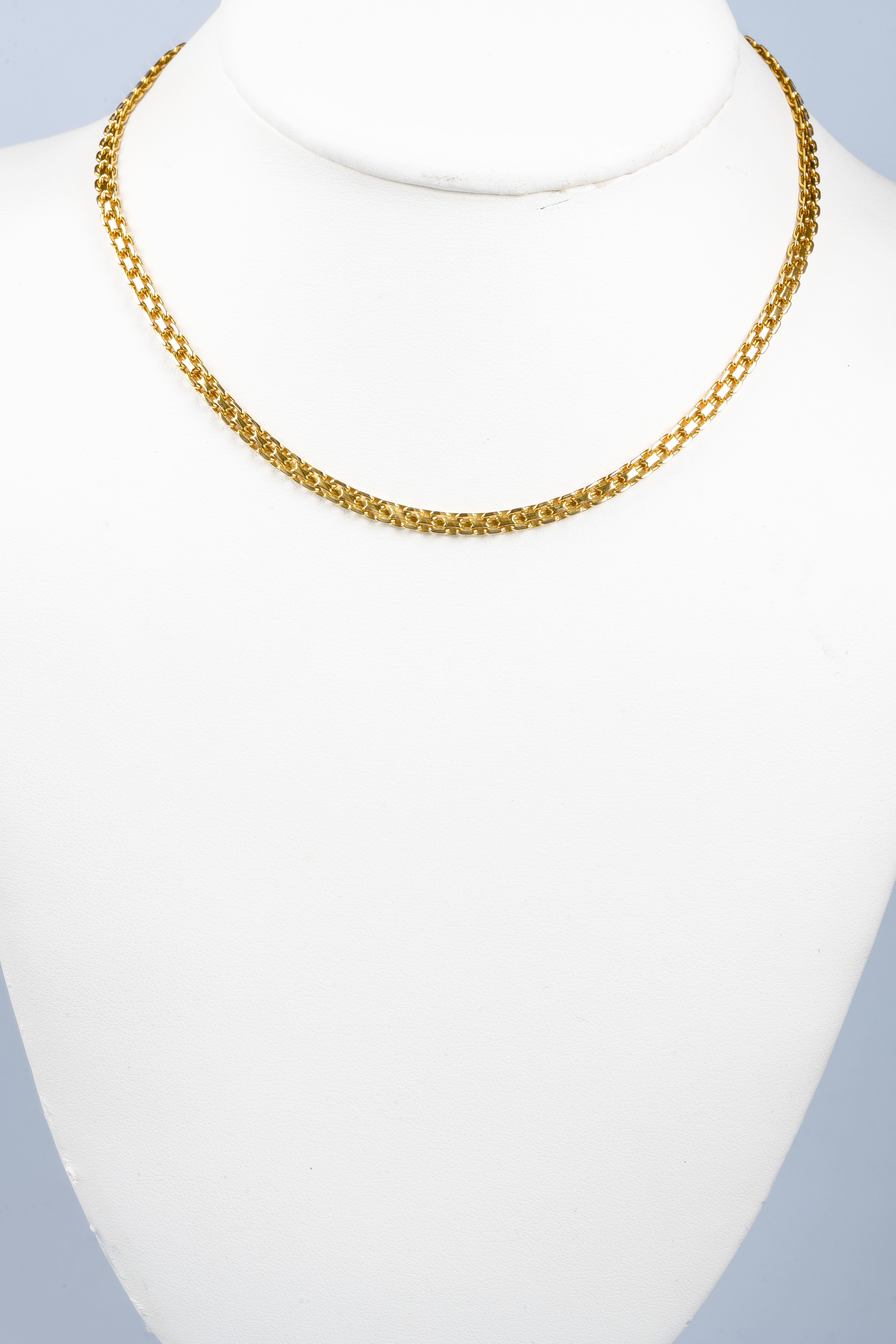 Women's or Men's 18-carats yellow gold chain with double solid chain and alternating forced mesh For Sale
