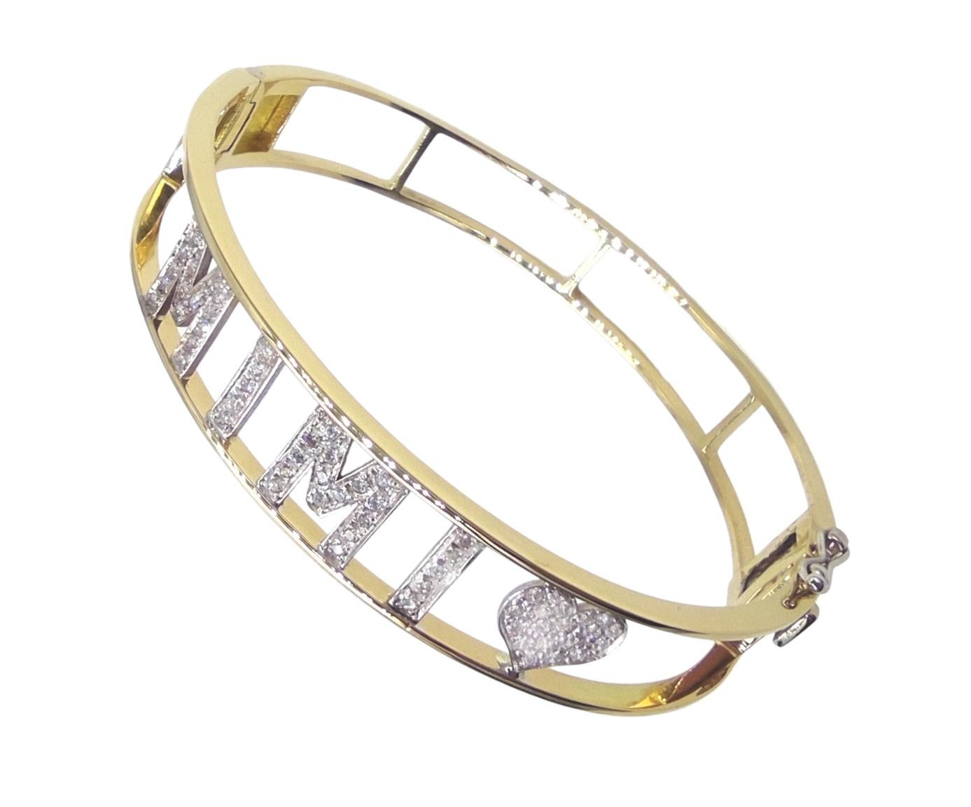 An exquisite handmade 18 carats yellow gold bracelet made by Antinori di Sanpietro 

100% made in Italy 

All diamonds are natural E-F color and excellent brightness

The bracelet is customizable it can be done in pink and yellow gold. 
The name or