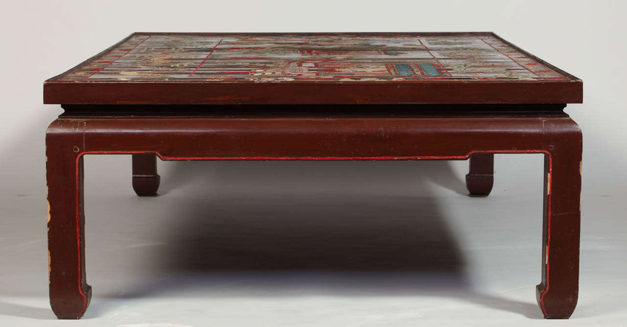 The square top with 18 century coromandel screen with polychrome landscape scene, 

On four square legs of the 20th century.

Measures: 192 x 112 x 50 cm.