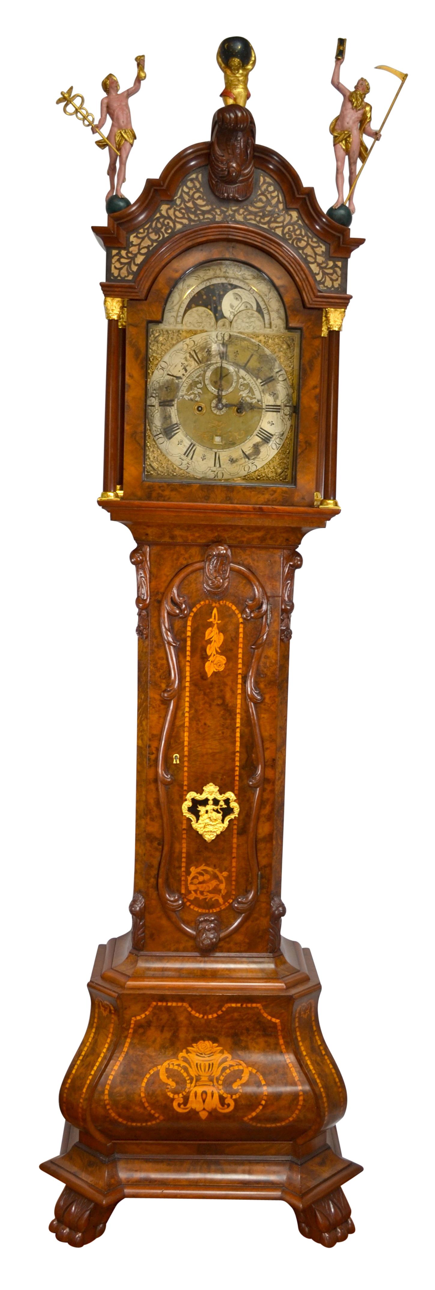 Louis XV 18th Century Dutch 'Utrecht' Longcase or Grandfather Clock by W.V. Dadelbeek For Sale