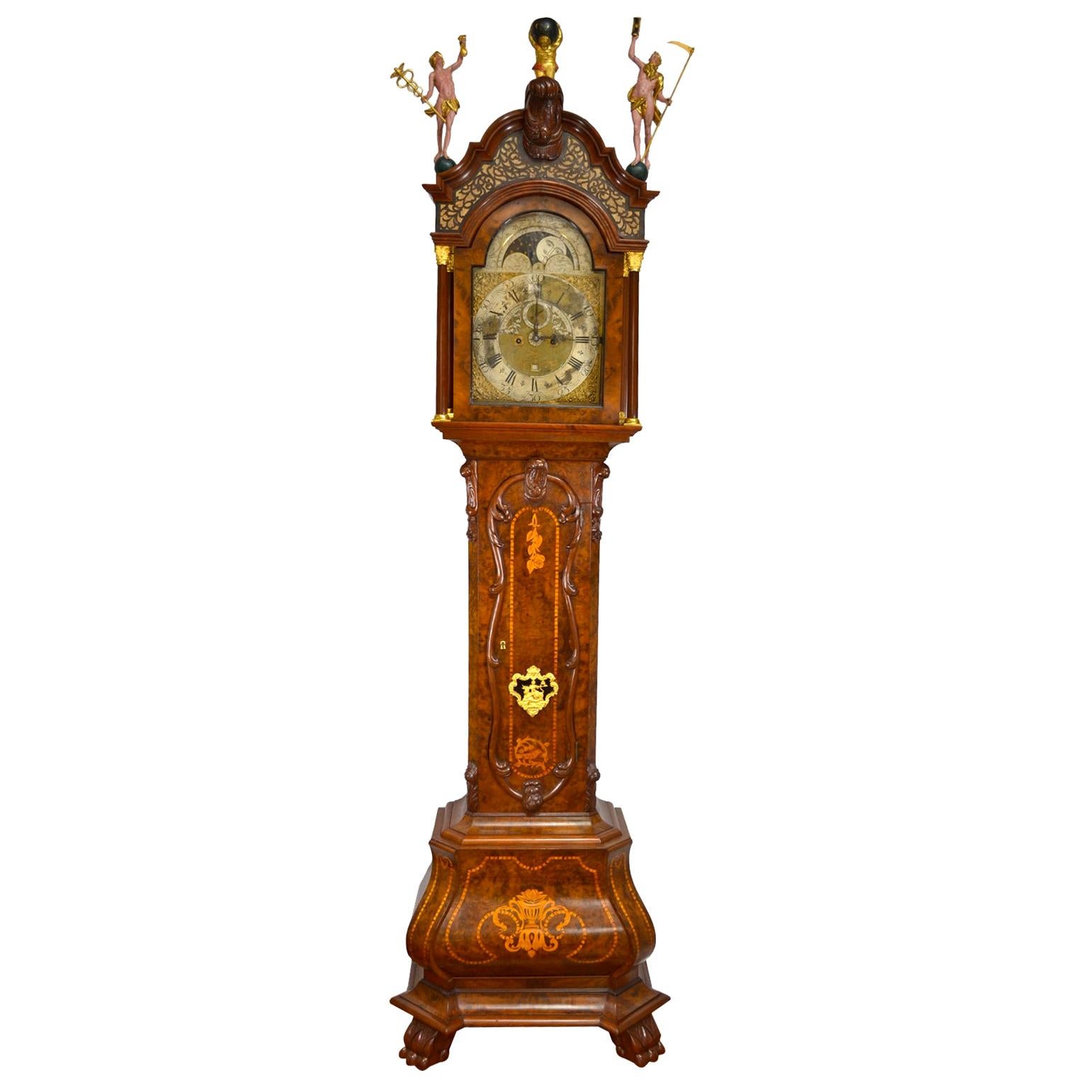 Horloge hollandaise à long buffet ou grand-père "Utrecht" du 18ème siècle par W.V. Dadelbeek