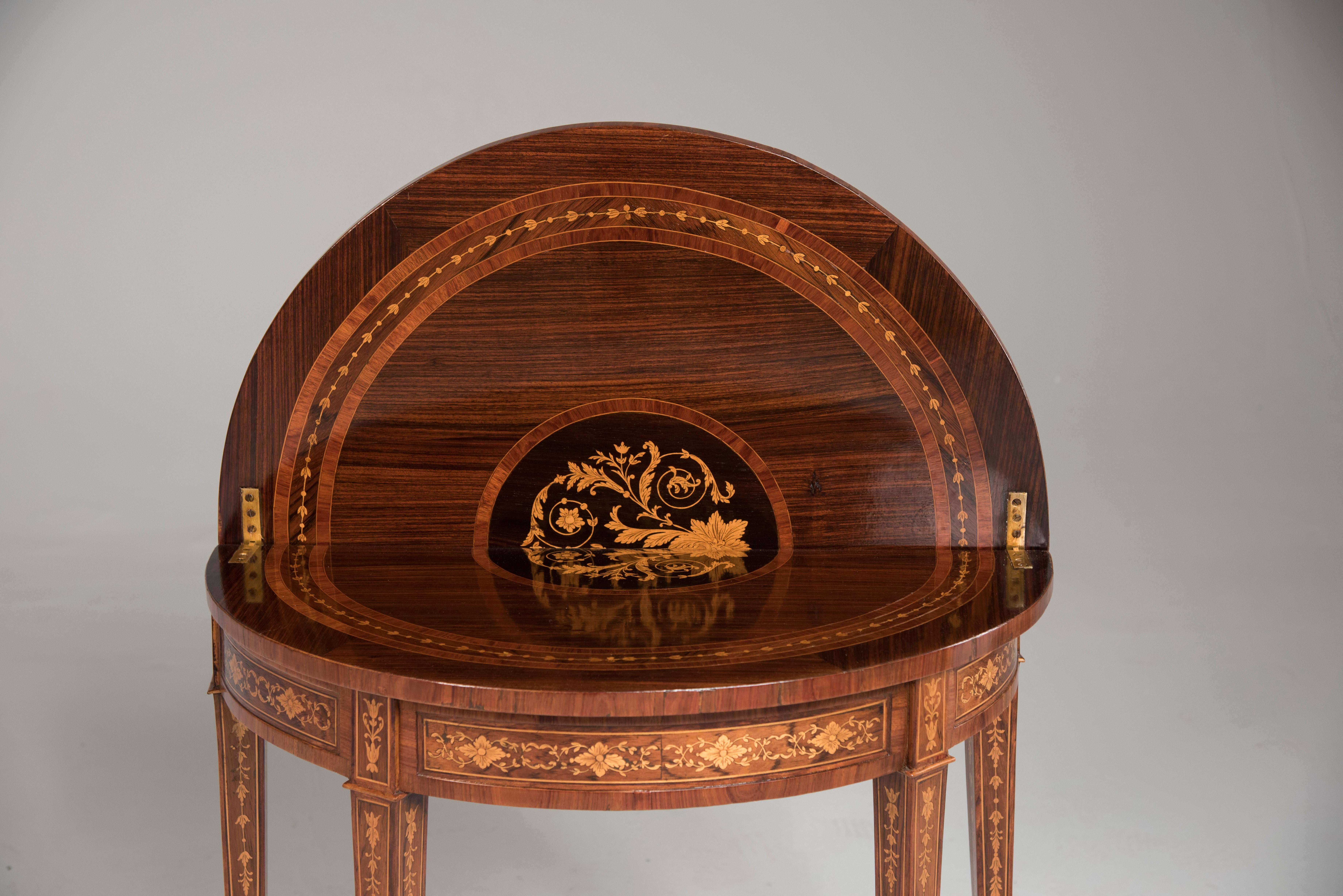 Half moon table console signed Jacob Freres Rue Meslee. Jacob Frères was the stamp used by the brothers Georges II (1768-1803) and François-Honoré Jacob (1770-1841) from 1796-1803. The Jacob Frères most famous client was Josephine, wife of Napoleon