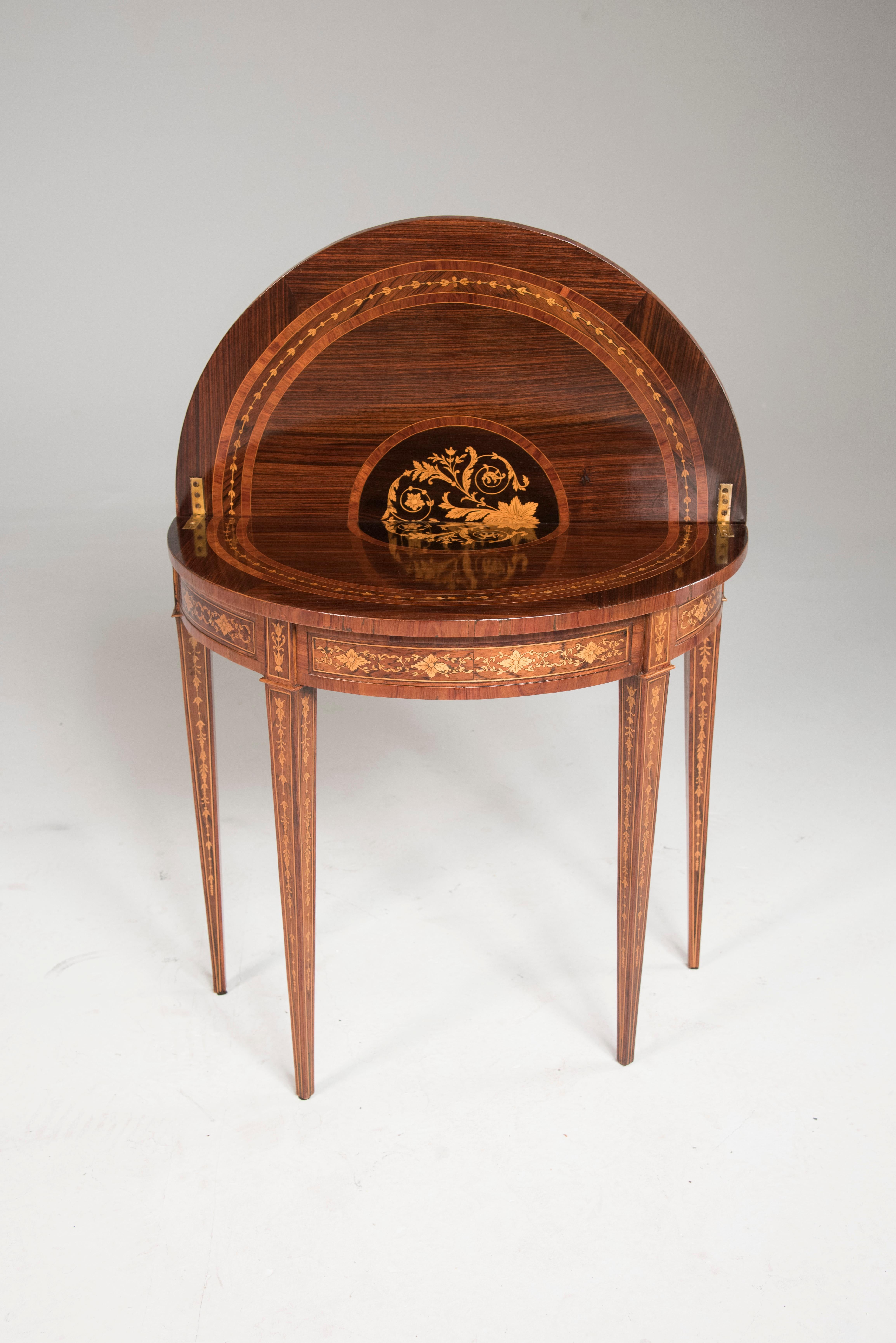Louis XVI 18° Century French Signed Jacob Freres Rue Meslee Half-Moon Inlaid Table Console