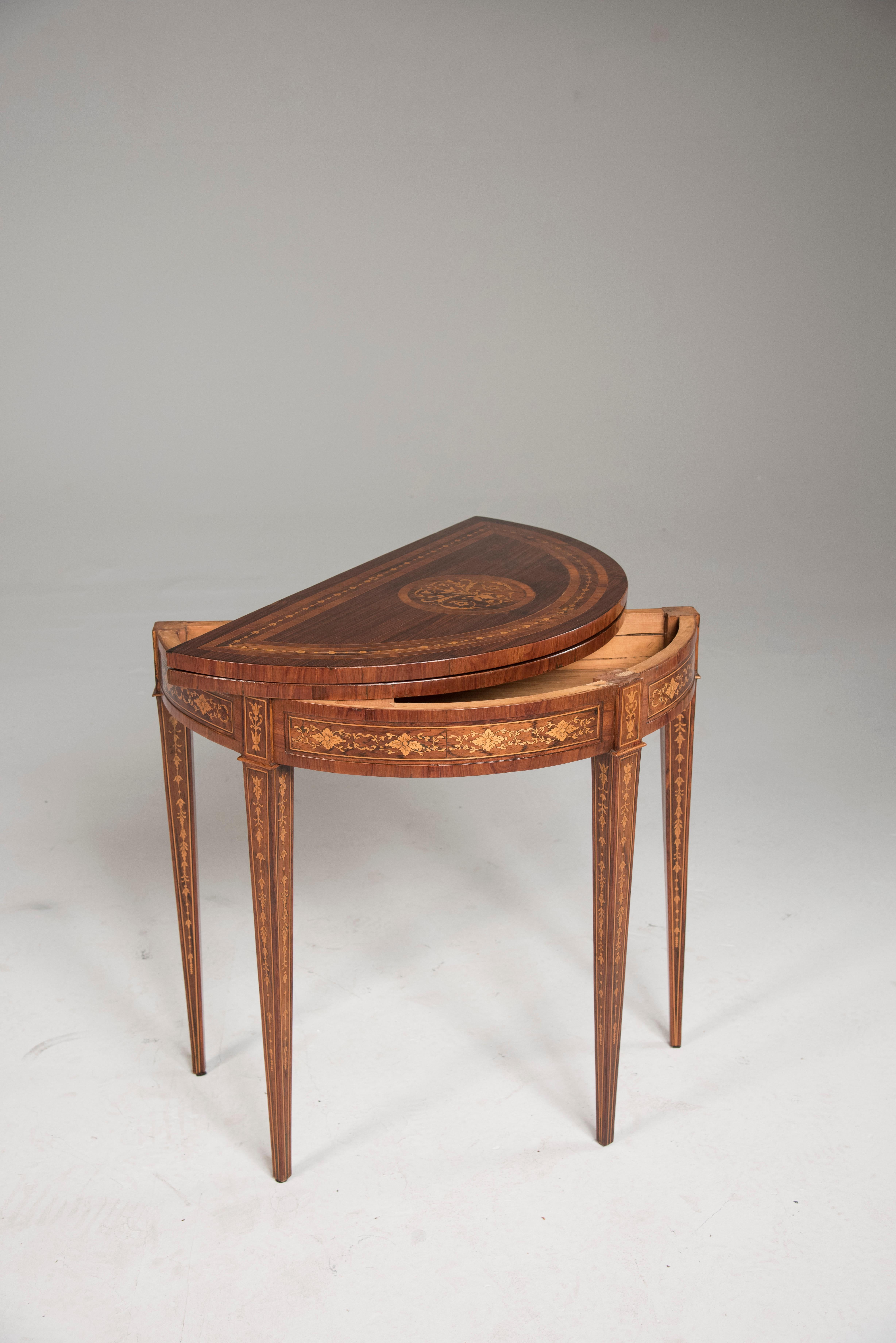Late 18th Century 18° Century French Signed Jacob Freres Rue Meslee Half-Moon Inlaid Table Console