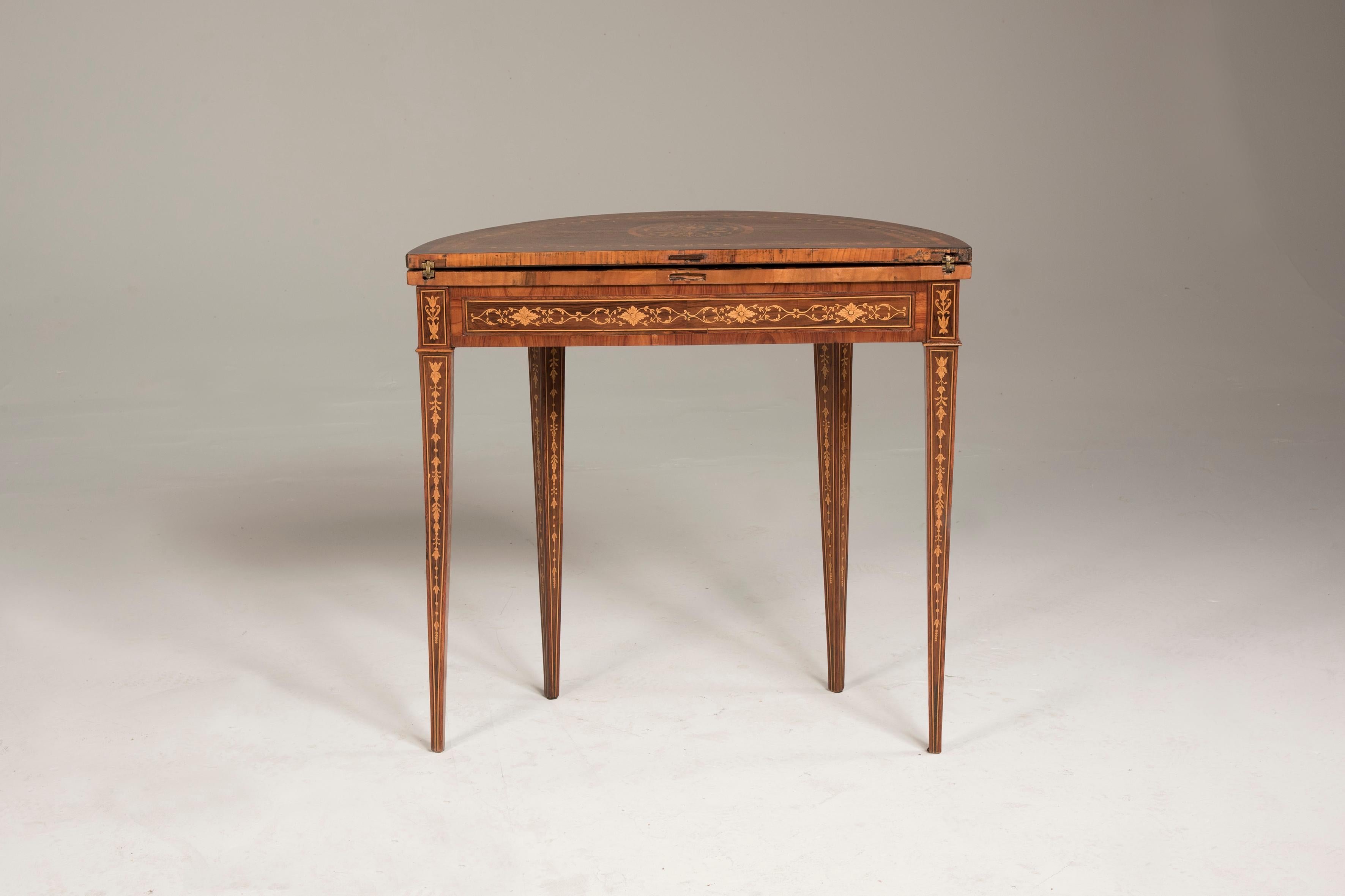 Wood 18° Century French Signed Jacob Freres Rue Meslee Half-Moon Inlaid Table Console
