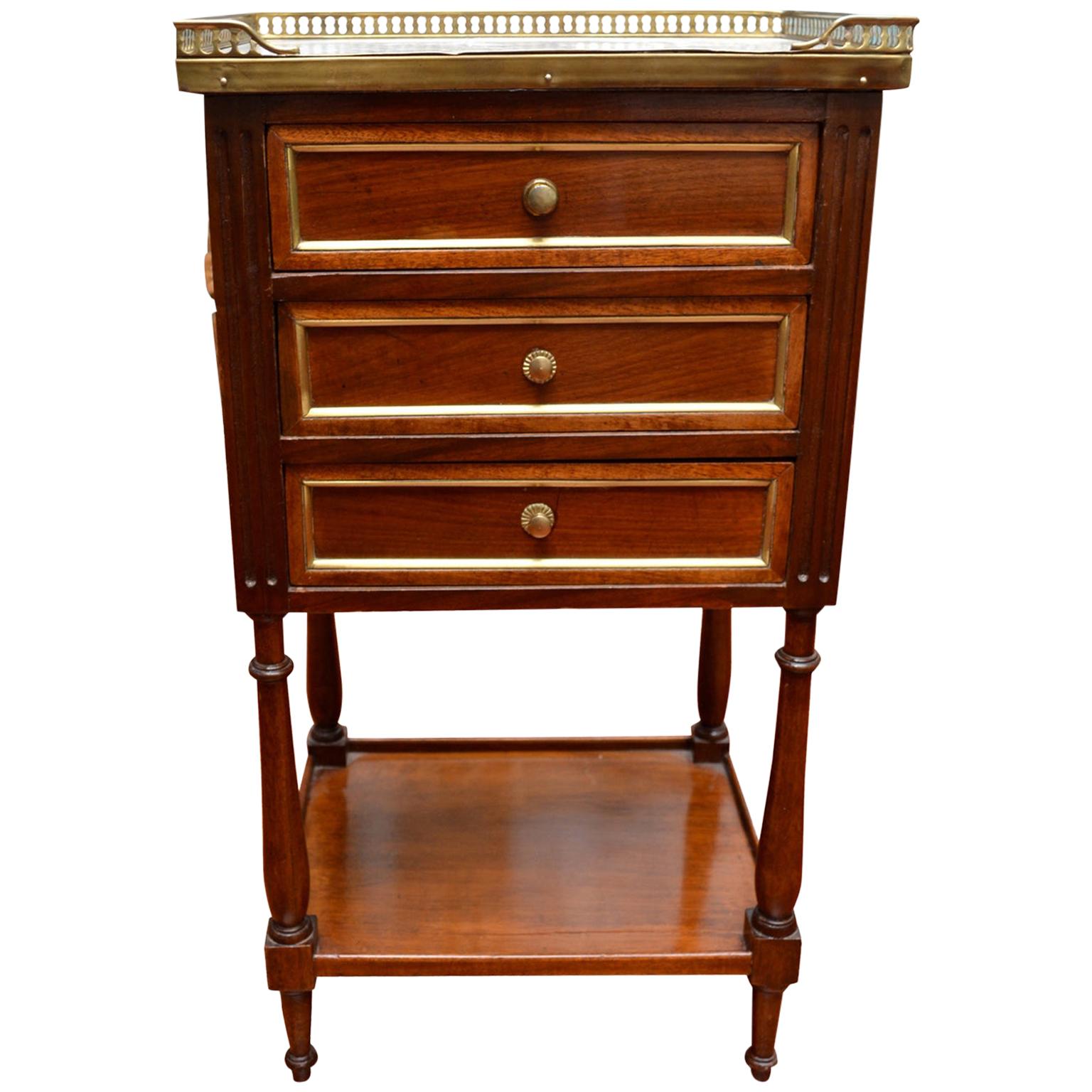18th Century Louis XVI Mahogany Night Table with a White Marble Top