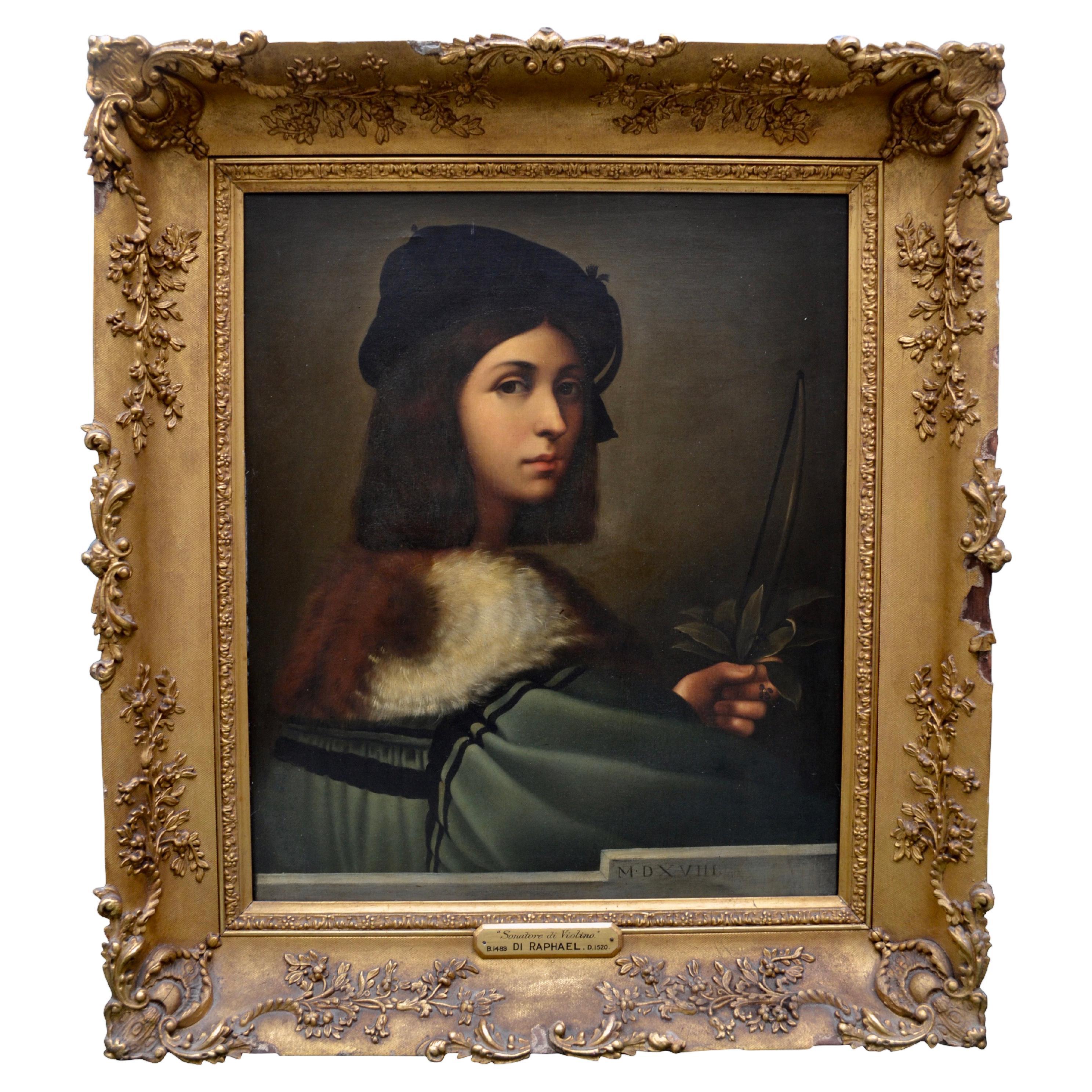 18th Century Oil Painting of the Violinist After Raphael/Sebastiano Del  Piombo For Sale at 1stDibs