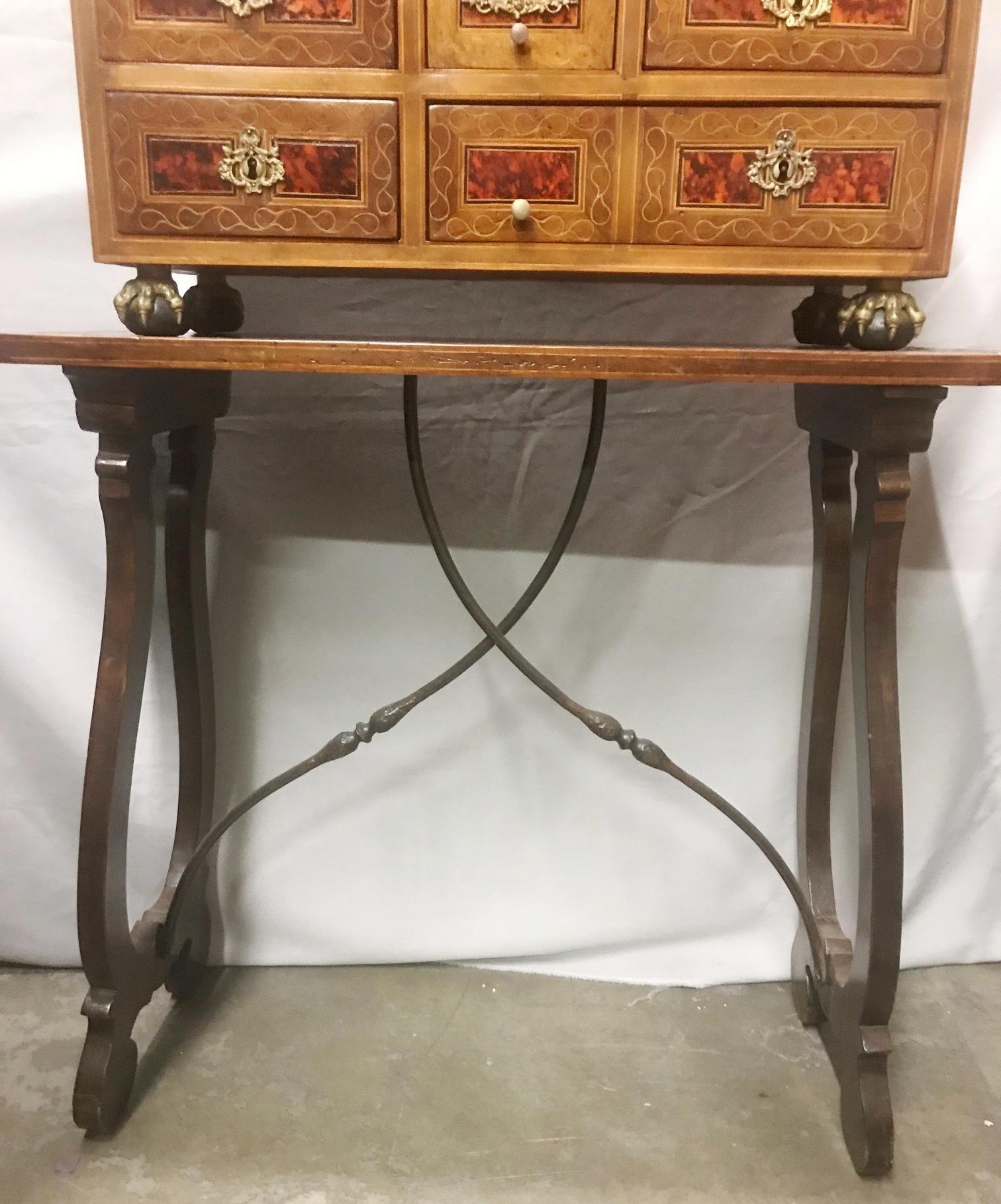 Hand-Crafted 18th Century Spanish Inlaid Varqueno on Stand