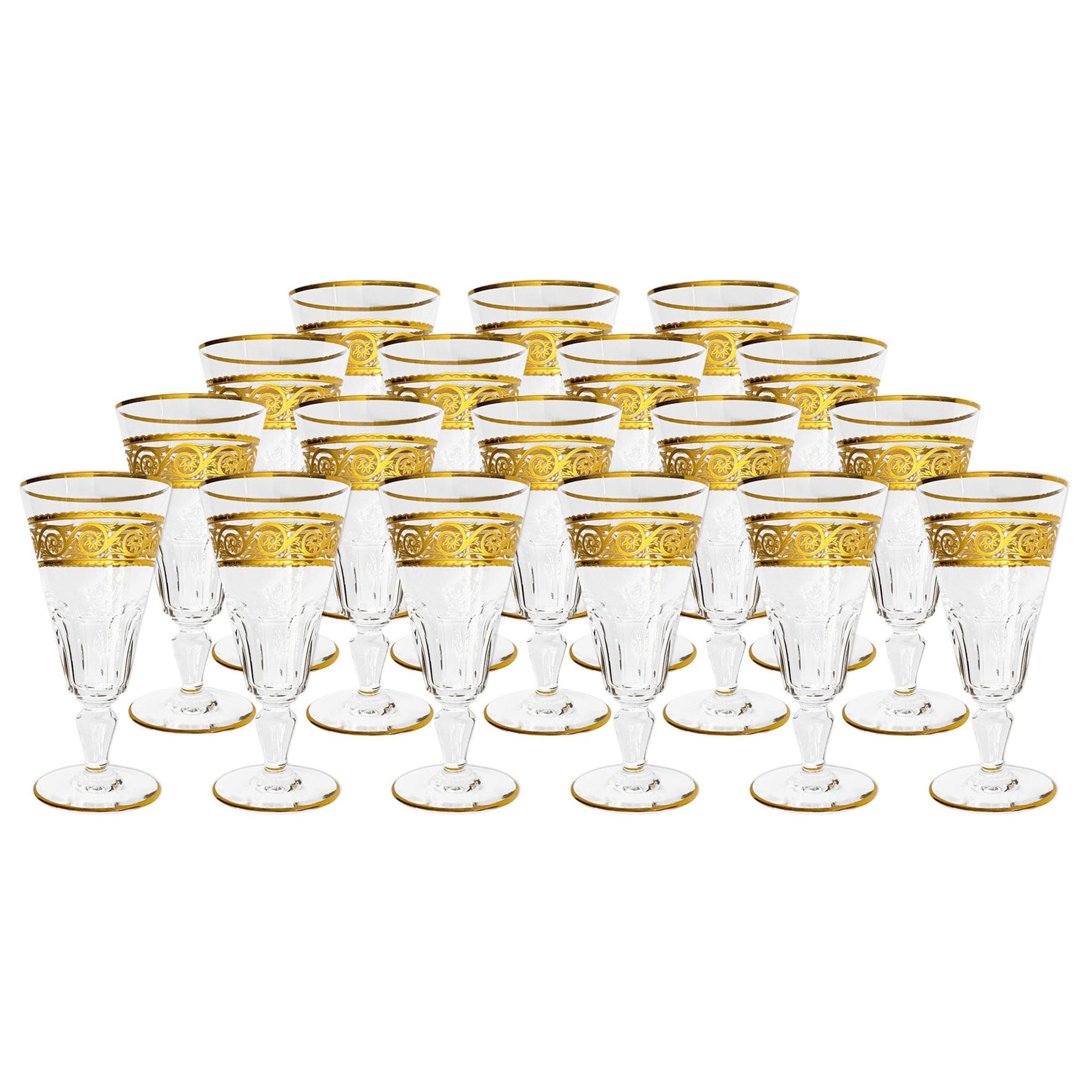 18 Champagnes Flutes Baccarat Crystal Eldorado, 22-Carat Gold Engraved, end 19th