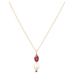 18ct Gold Pearl Rhodolite Necklace, Yellow Gold, Perles Précieuses Collection