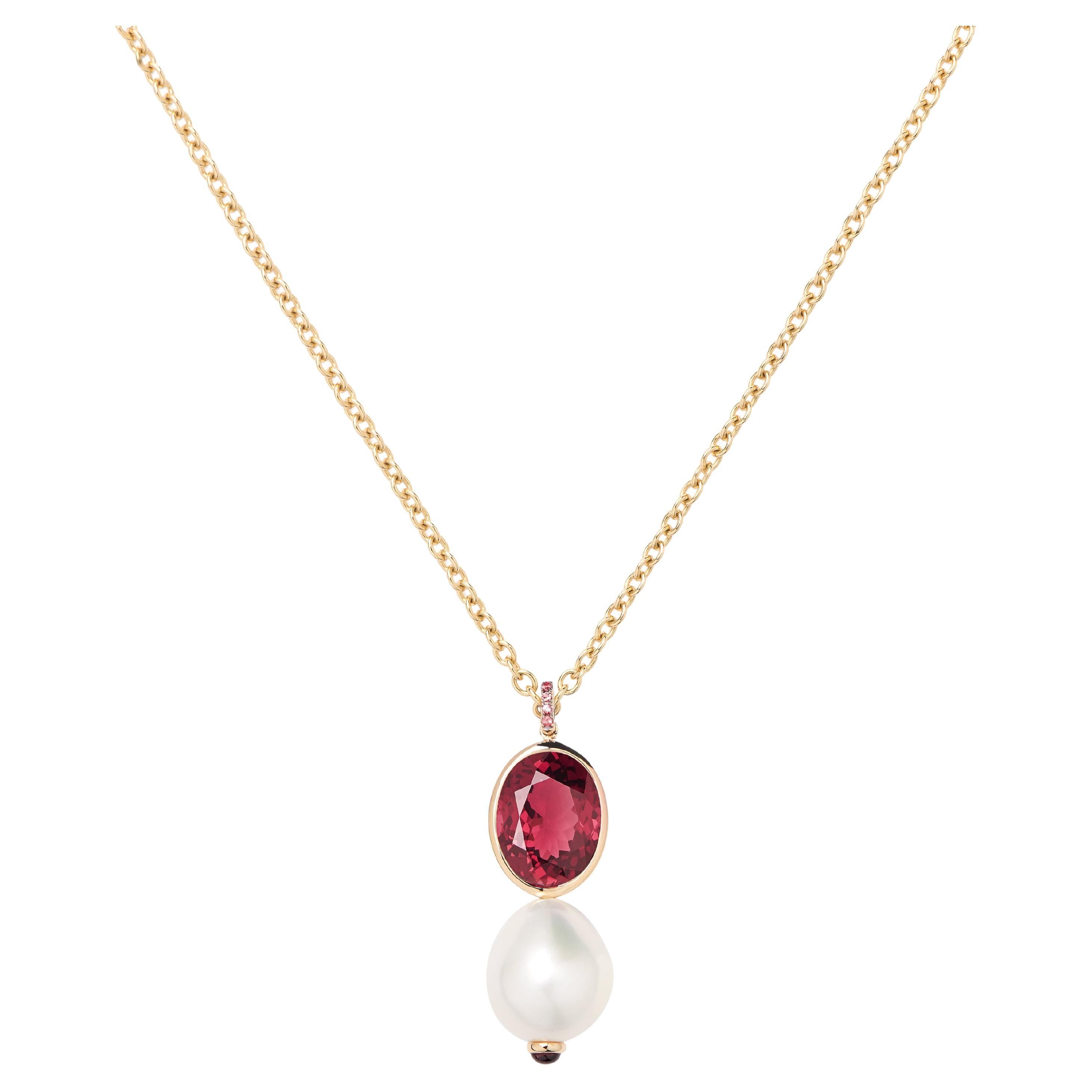 18 Karat Gold Perlen-Rhodolith-Halskette, Gelbgold, Kollektion Perles Précieuses