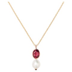 Collier en or 18 ct avec perles et rhodolite, or jaune, collection Perles Précieuses
