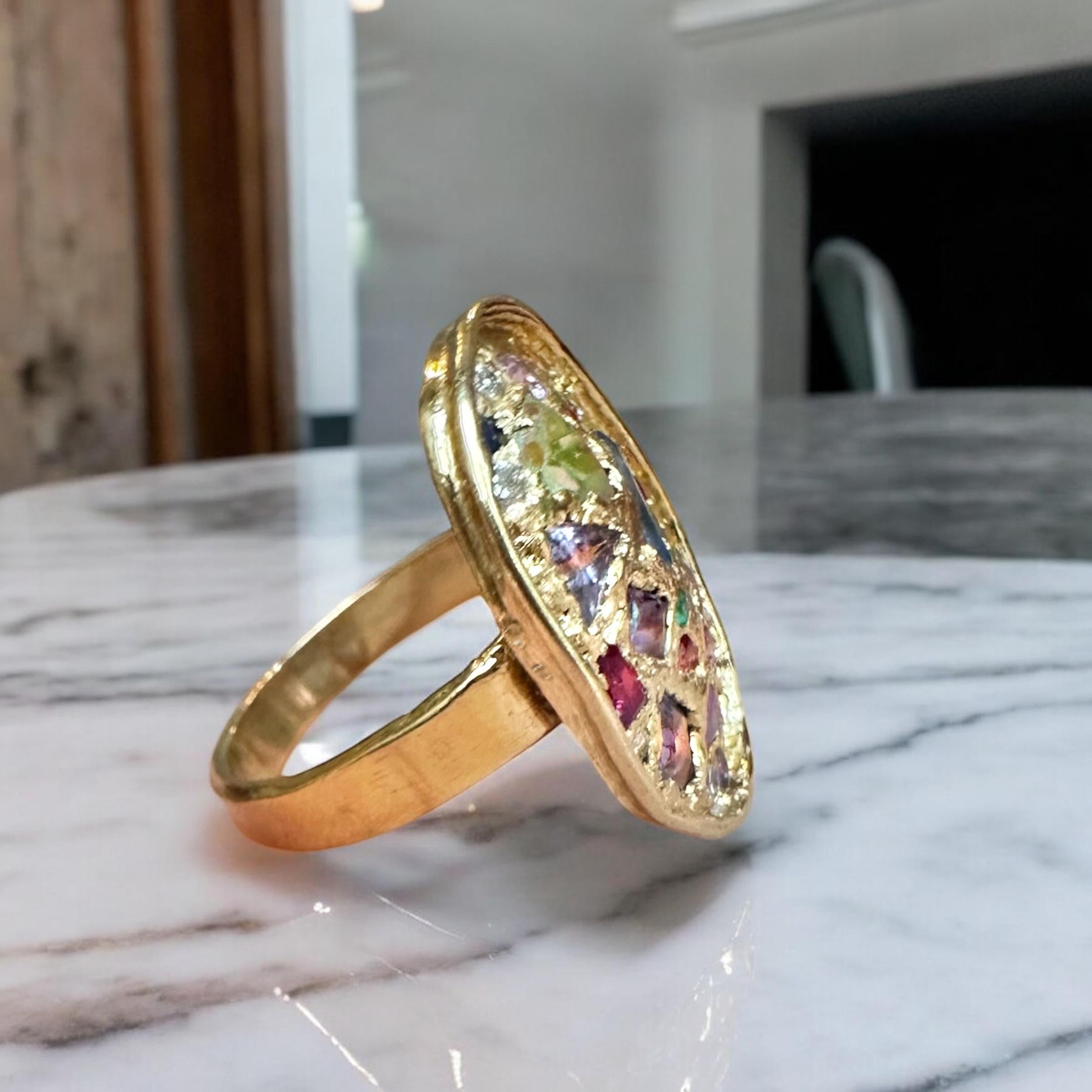 18 Ct Modern Large Geometric Abstract Art Cocktail Ring Sapphires and ...