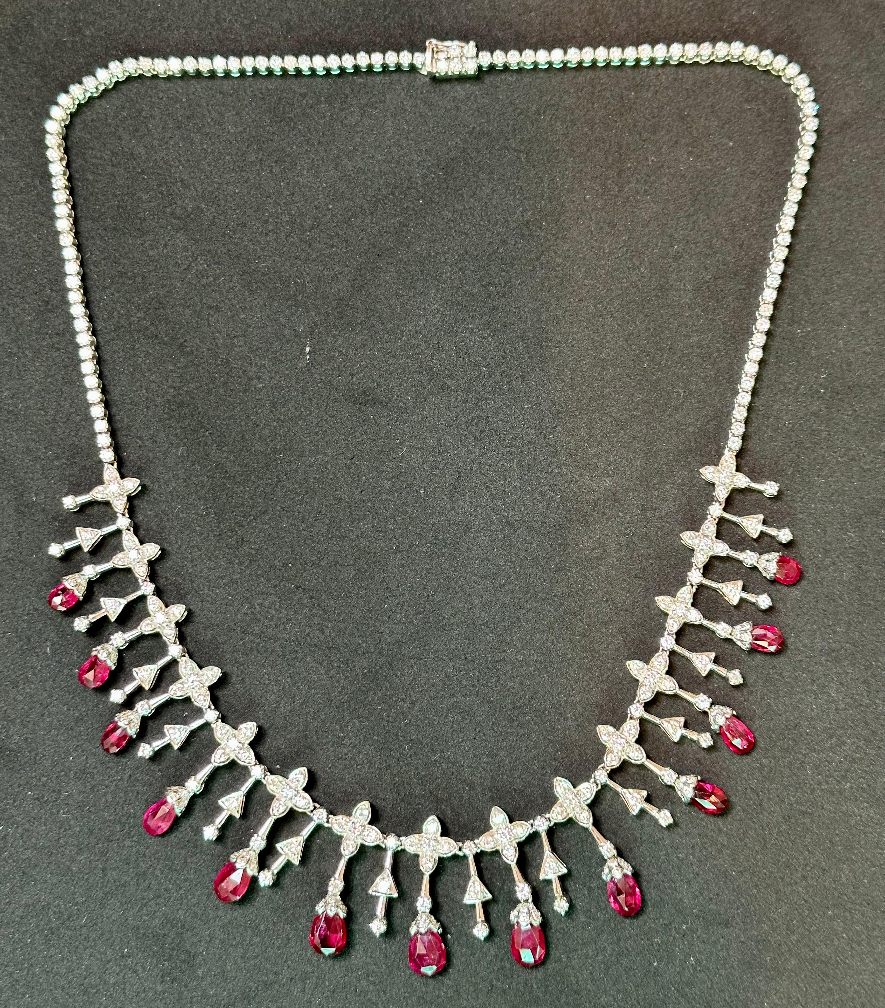 18 Ct Natural Ruby Briolette & 8 Ct Diamond Necklace 18 Karat White Gold, Estate For Sale 6