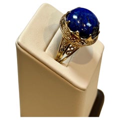 18 Ct Round Natural Cabochon Lapis Lazuli Ring in 14 Kt Yellow Gold, Estate
