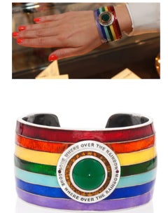 18K White Gold Enamel Somewhere over the Rainbow Cuff by Elizabeth Raine