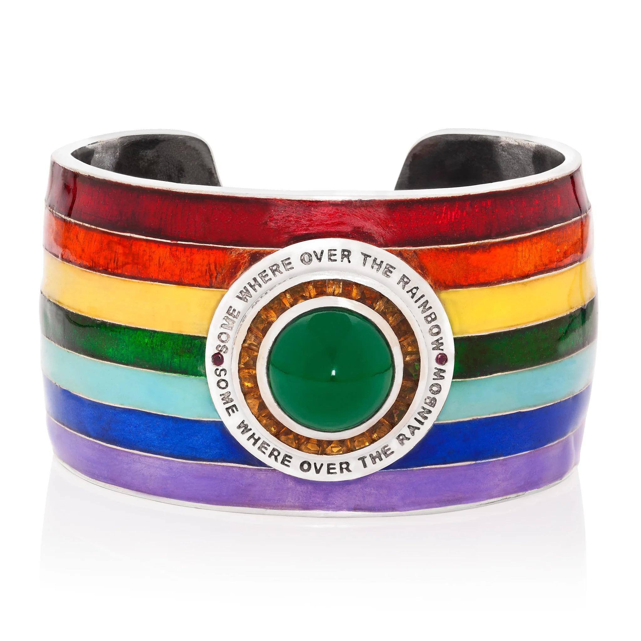 Contemporary 18K White Gold Enamel Somewhere over the Rainbow Cuff by Elizabeth Raine For Sale