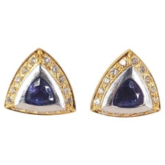 18 Ct Yellow & White Gold Tanzanite & Diamond Studs