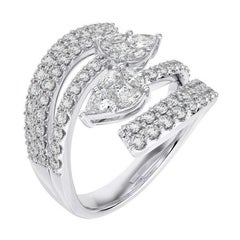 1.8 CTW Round Diamond or blanc 18K Classic Collection Dual leaf Finger Ring