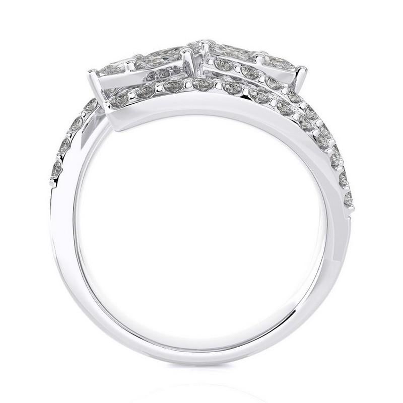 Modern 1.8 CTW Round Diamond 18K White Gold Classic Collection Dual leaf Finger Ring For Sale