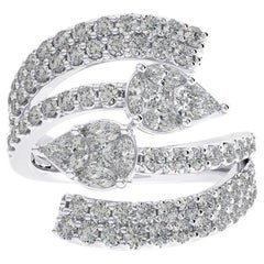 1.8 CTW Round Diamond or blanc 18K Classic Collection Dual leaf Finger Ring
