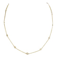18" Diamond Bezel Set Station Necklace 14k Yellow Gold