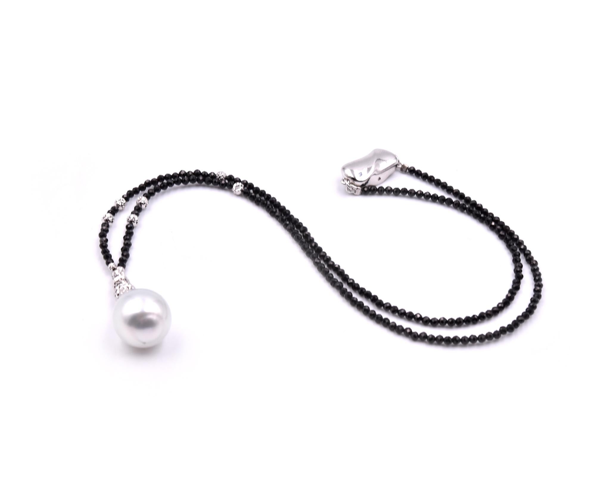 Women's Faceted Black Spinel Bead and White South Sea Pearl Drop Necklace