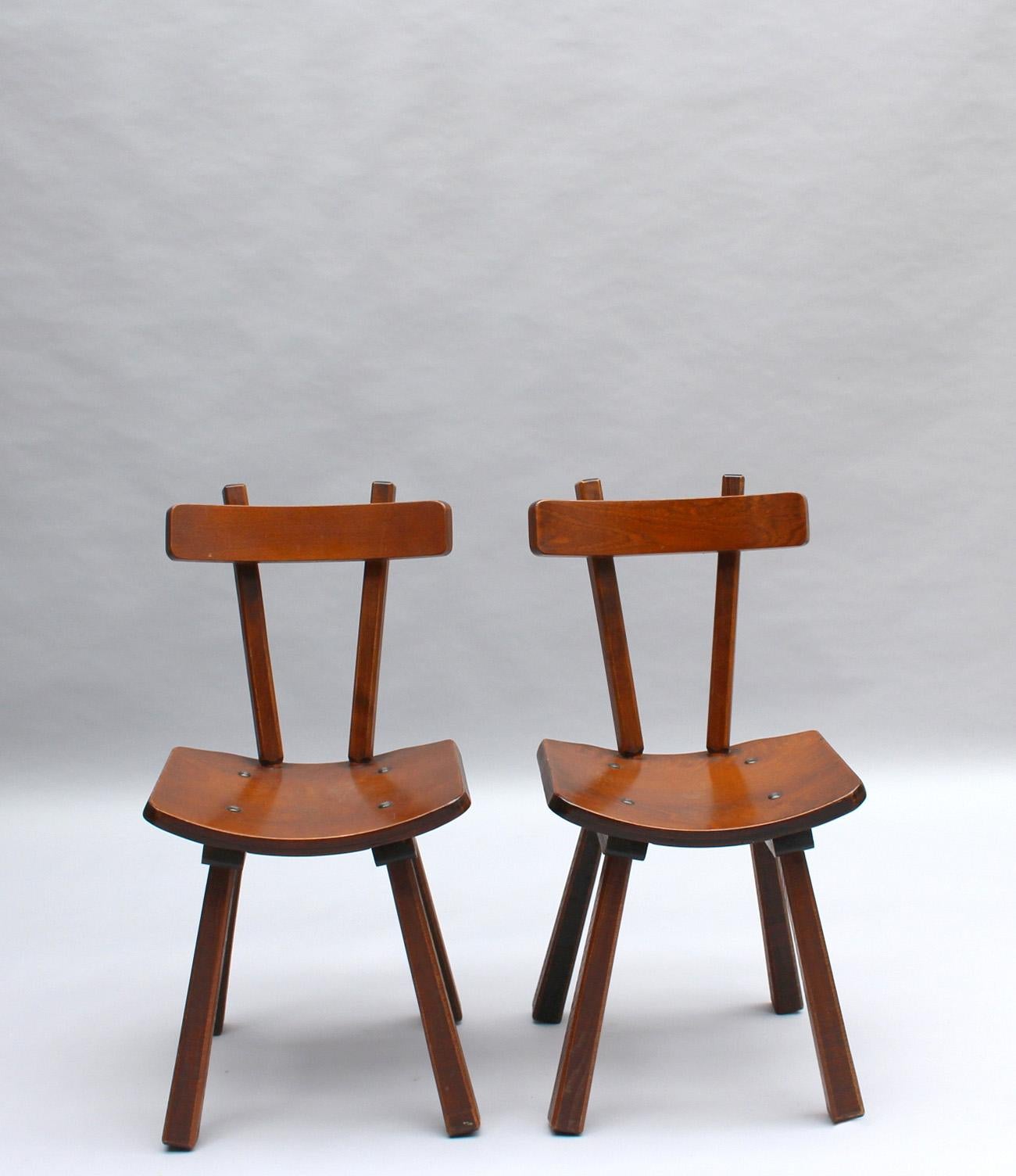 11 French 1960s Solid and Laminated Wood Chairs  For Sale 8