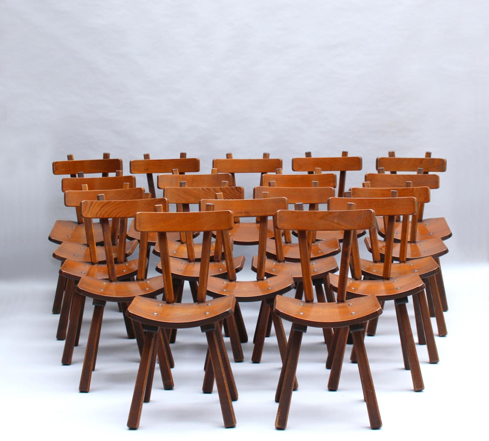 Mid-Century Modern 11 French 1960s Solid and Laminated Wood Chairs  For Sale