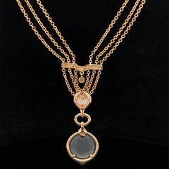 18 Gold Diamond & MOP Drop Dangle Pendant Multi Strand Adjustable Chain Necklace