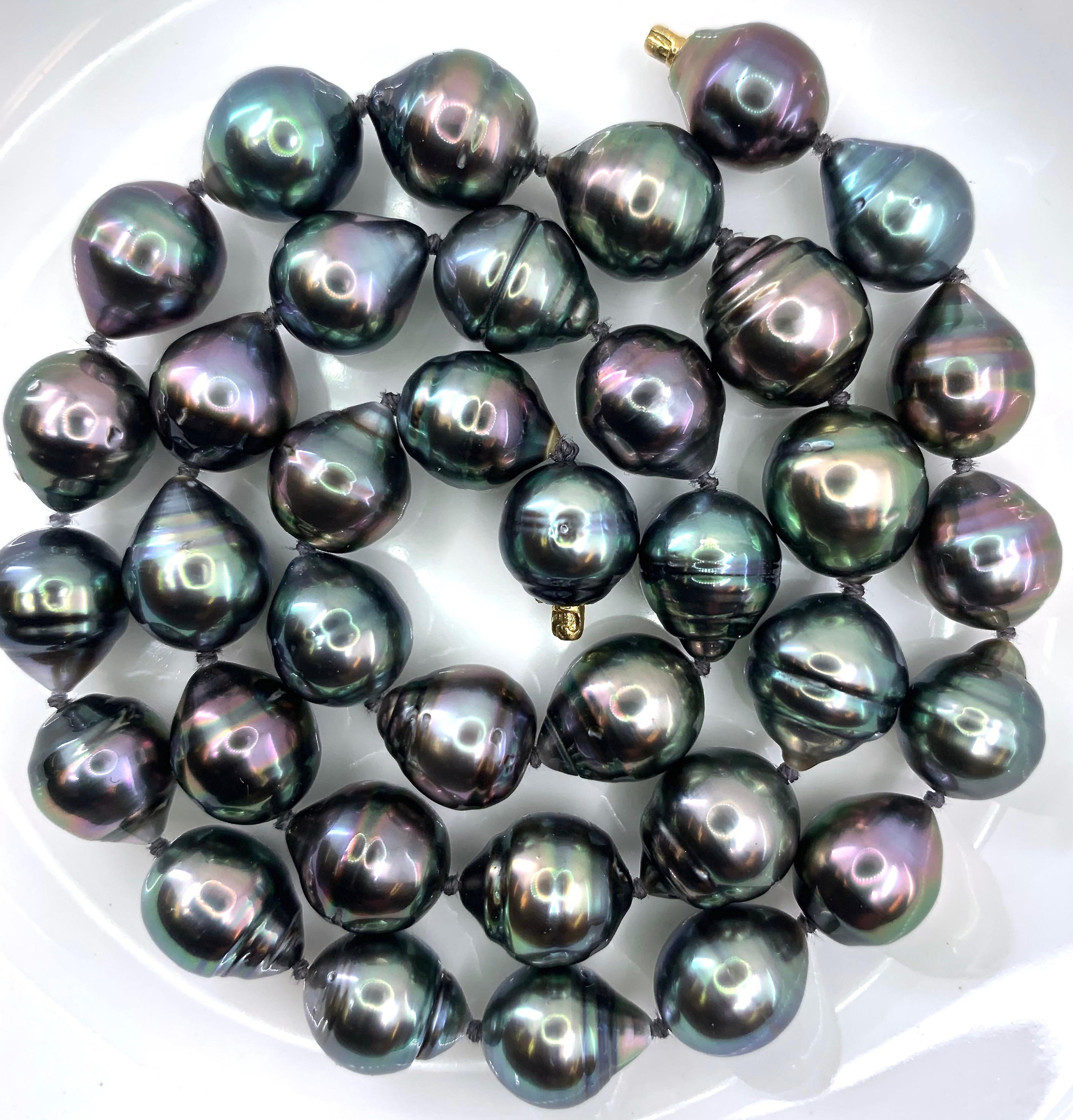 Contemporary Iridesse Princess Length Multicolored Tahitian Baroque Pearl Necklace