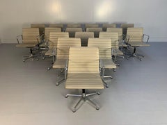 18 ICF Vitra Eames "EA108" Aluminium Chairs - In Pale-Cream Leather