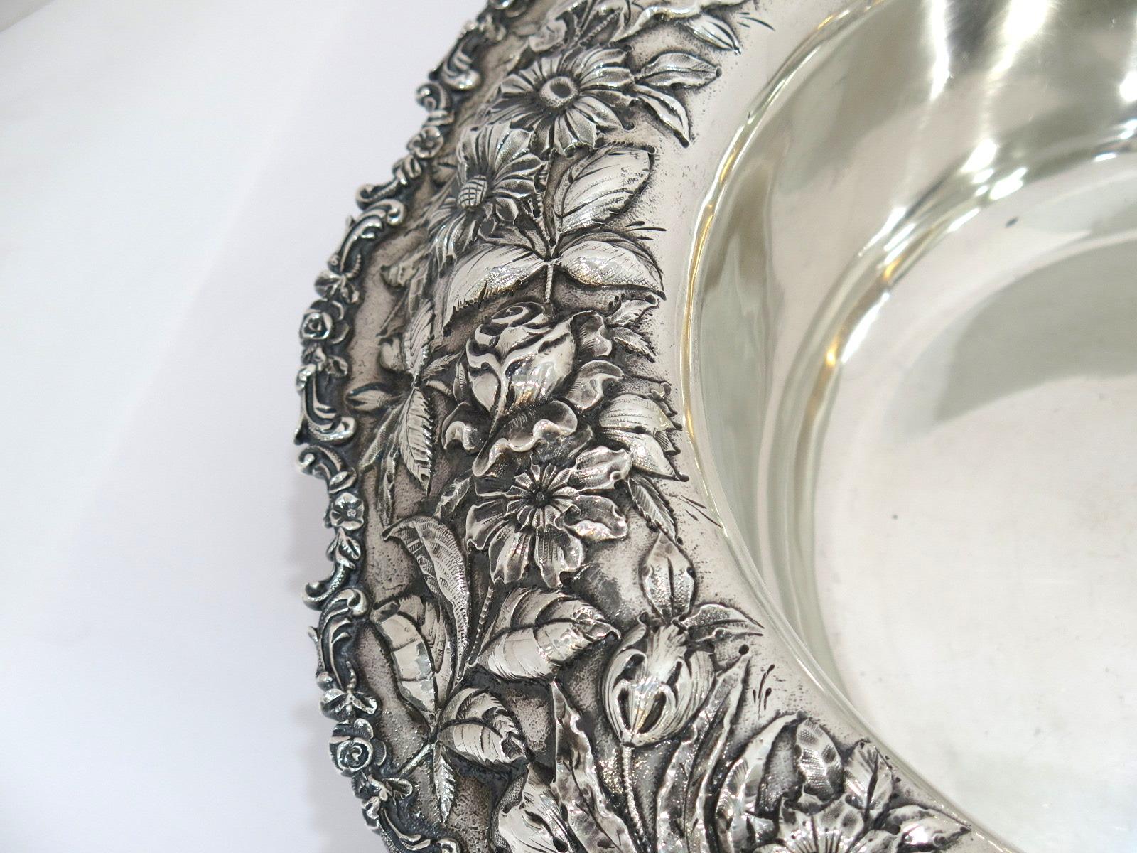 American Sterling Silver S. Kirk & Son Antique Floral Repousse Bowl / Centerpiece