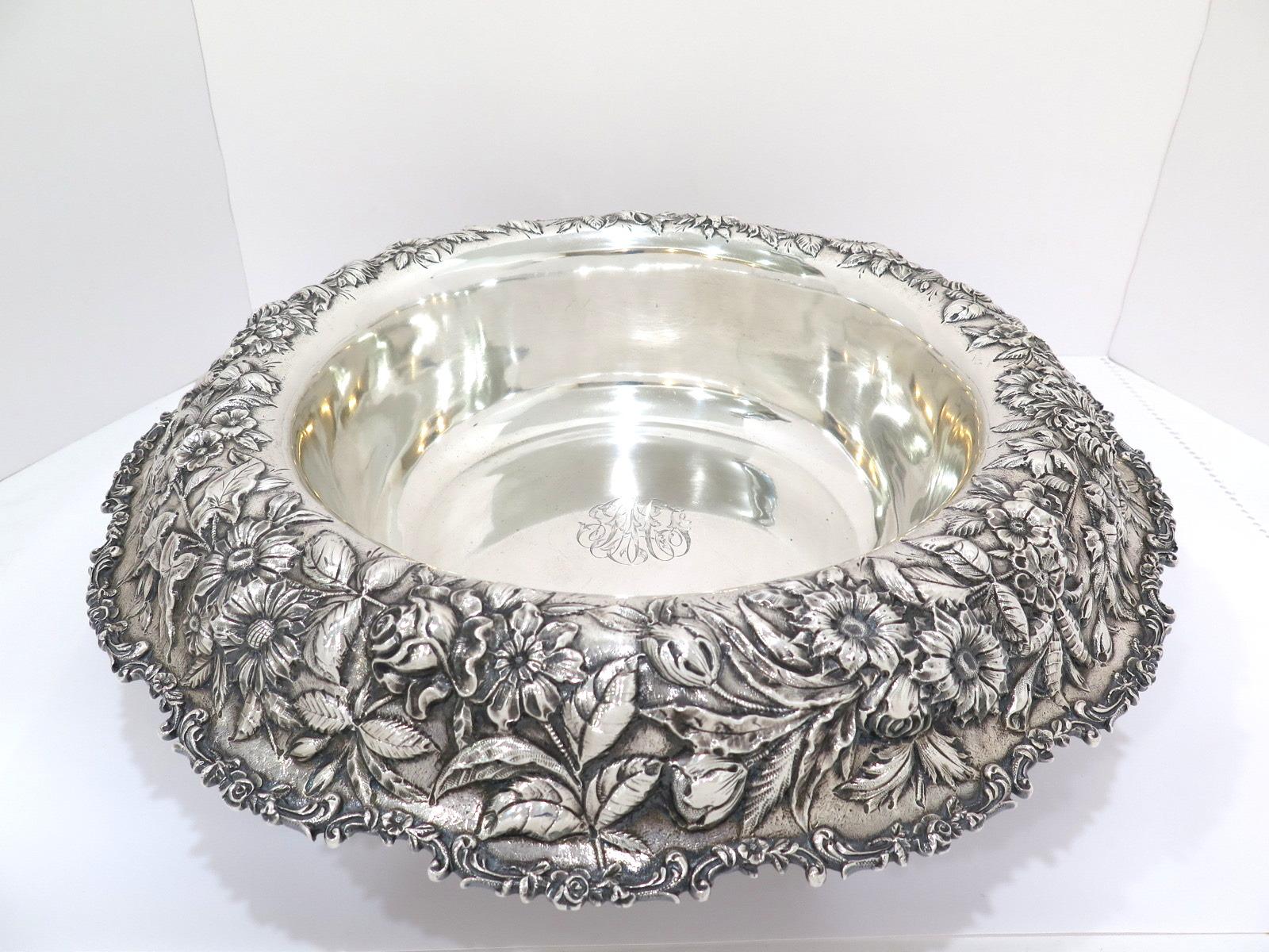 Repoussé Sterling Silver S. Kirk & Son Antique Floral Repousse Bowl / Centerpiece
