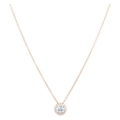 Collier à pendentif solitaire en or rose 14 carats avec diamants taille ronde de 1,15 carat