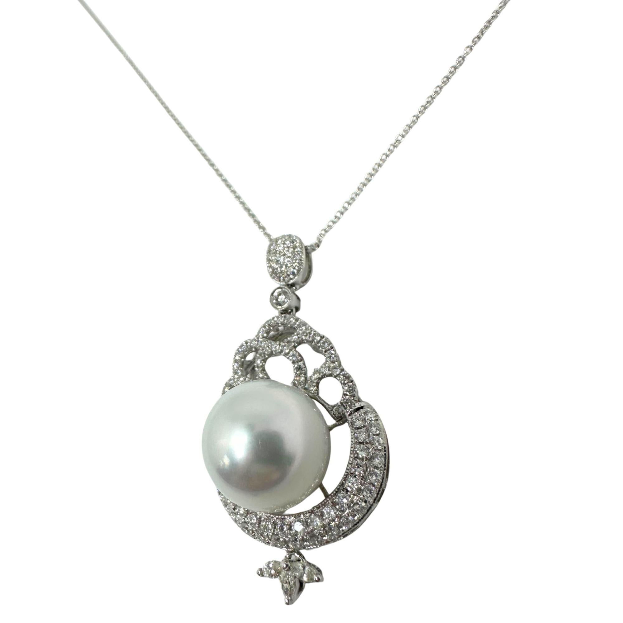 De las mujeres Collar de oro blanco de 18 quilates con diamantes y perlas - 0.75ct en venta
