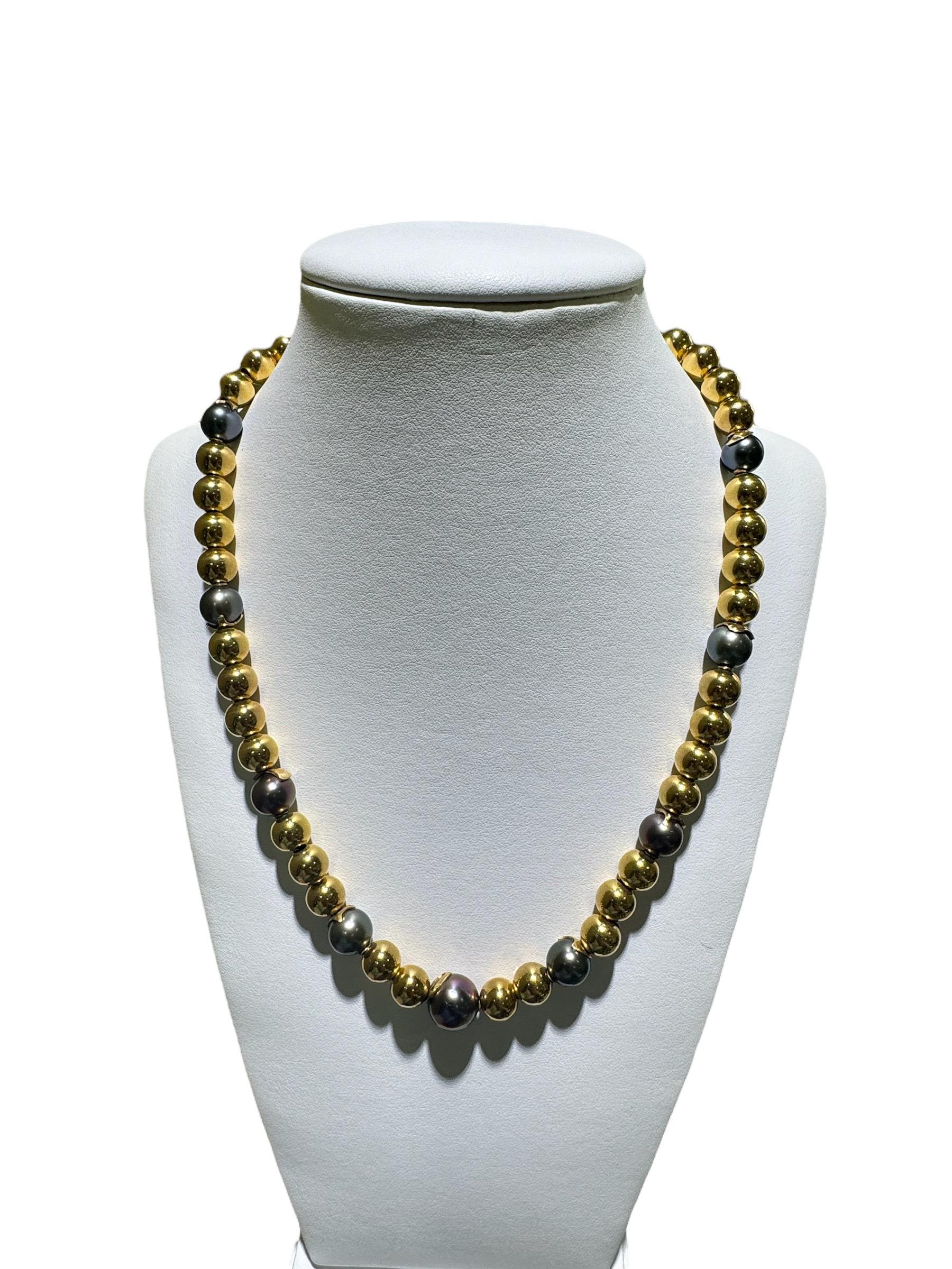 Women's 18 Inch Black Pearl & 14K Gold Bead Necklace
