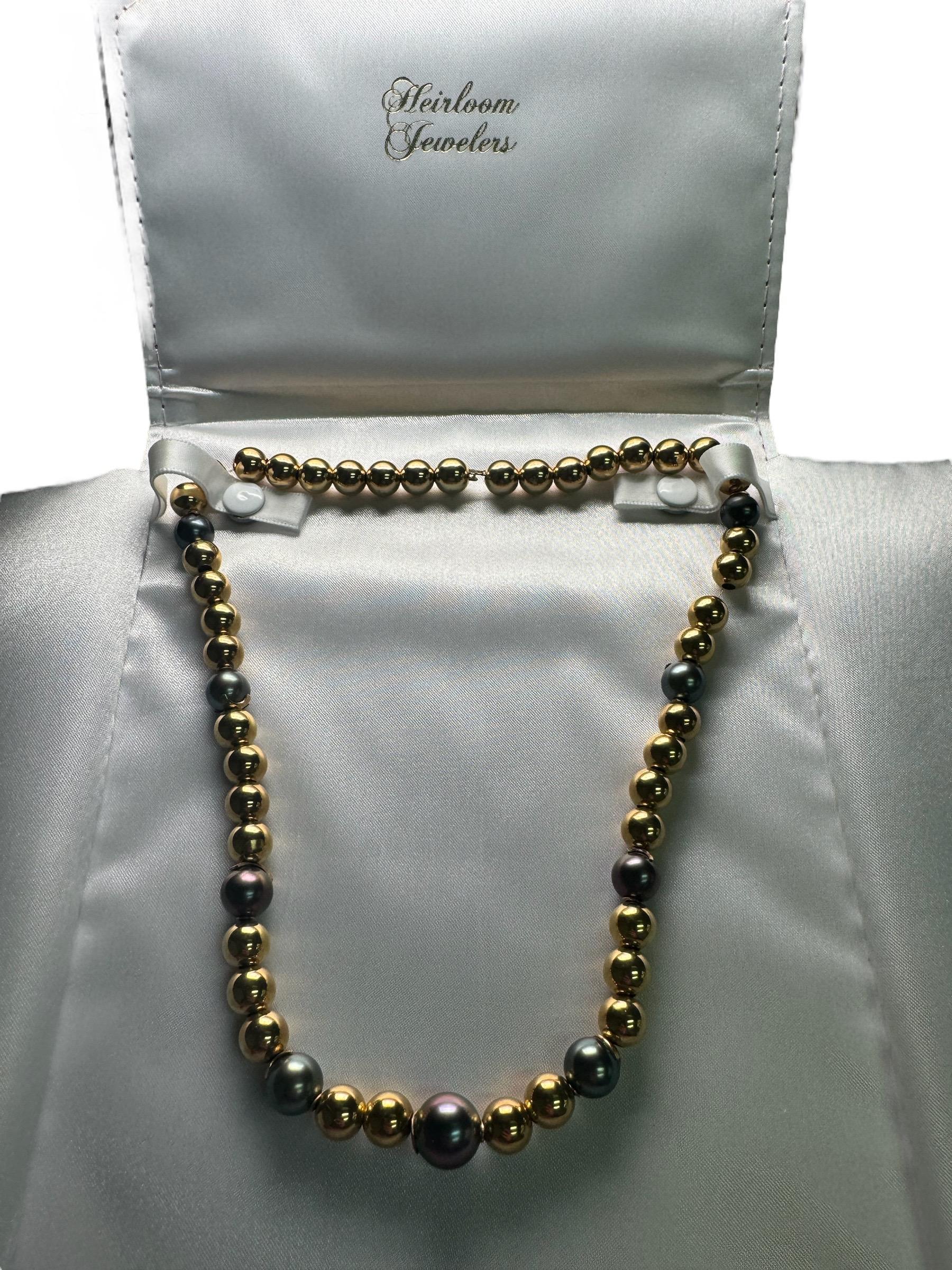 18 Inch Black Pearl & 14K Gold Bead Necklace 2